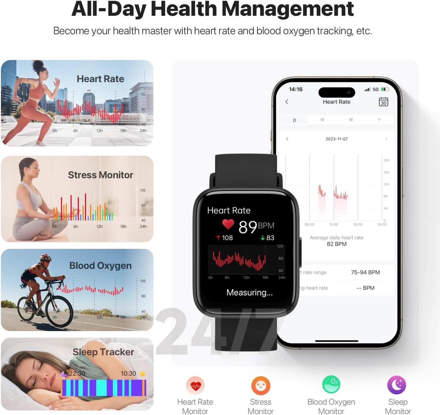 Smart Watches for Men Women - 1.83" HD 2025 Fitness Tracker with 100 Sports Modes, Heart Rate/Sleep Monitor, Bluetooth Call & Music Control IP68 Waterproof for iPhone/Android