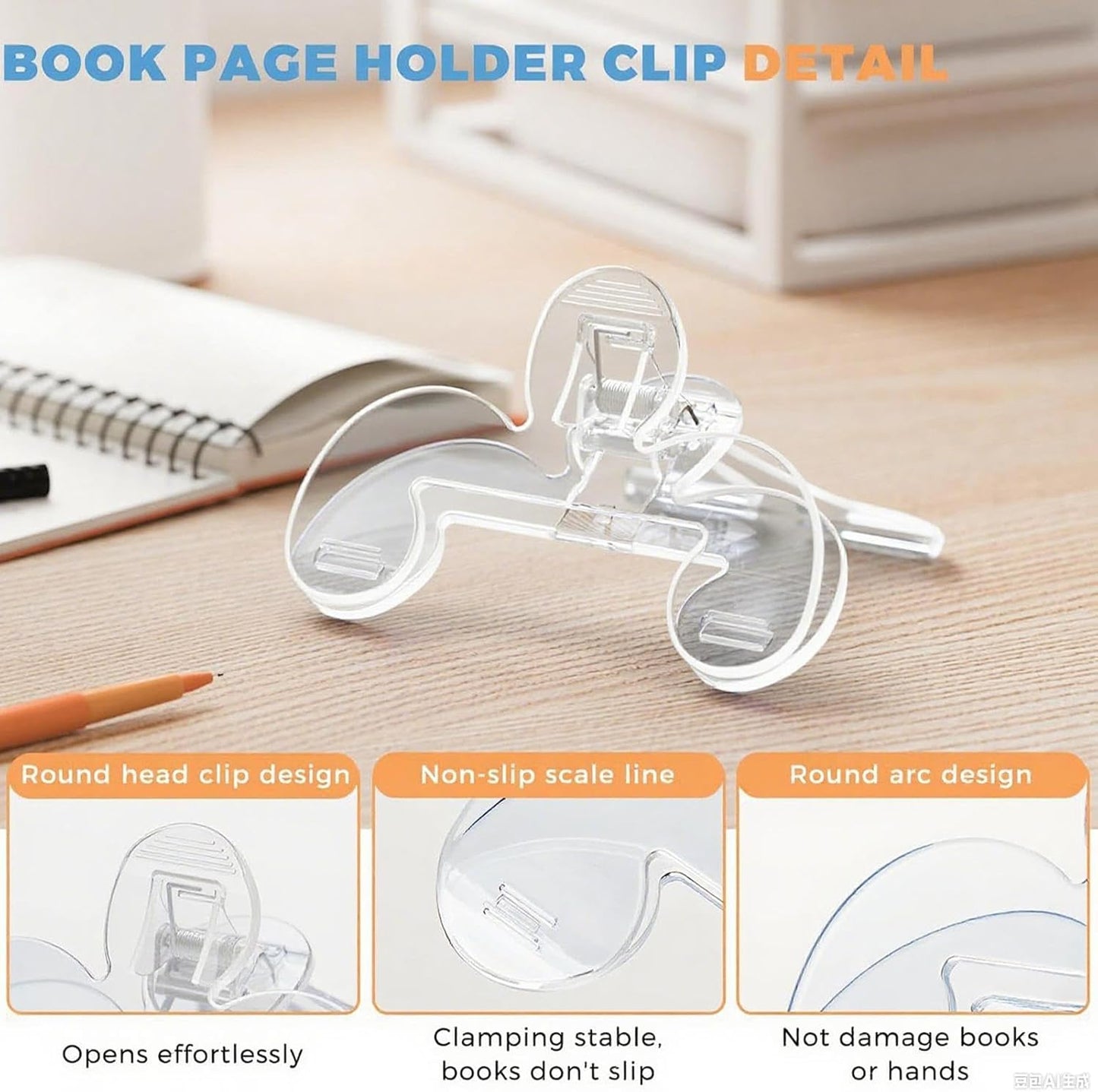 Portable Book Page Holder 12°, Page Opening Clips and Clamp Stand for Students, Teachers, Readers, Perfect for Study, Office, Kitchen, School, Home, Cookbooks, and Textbook Use