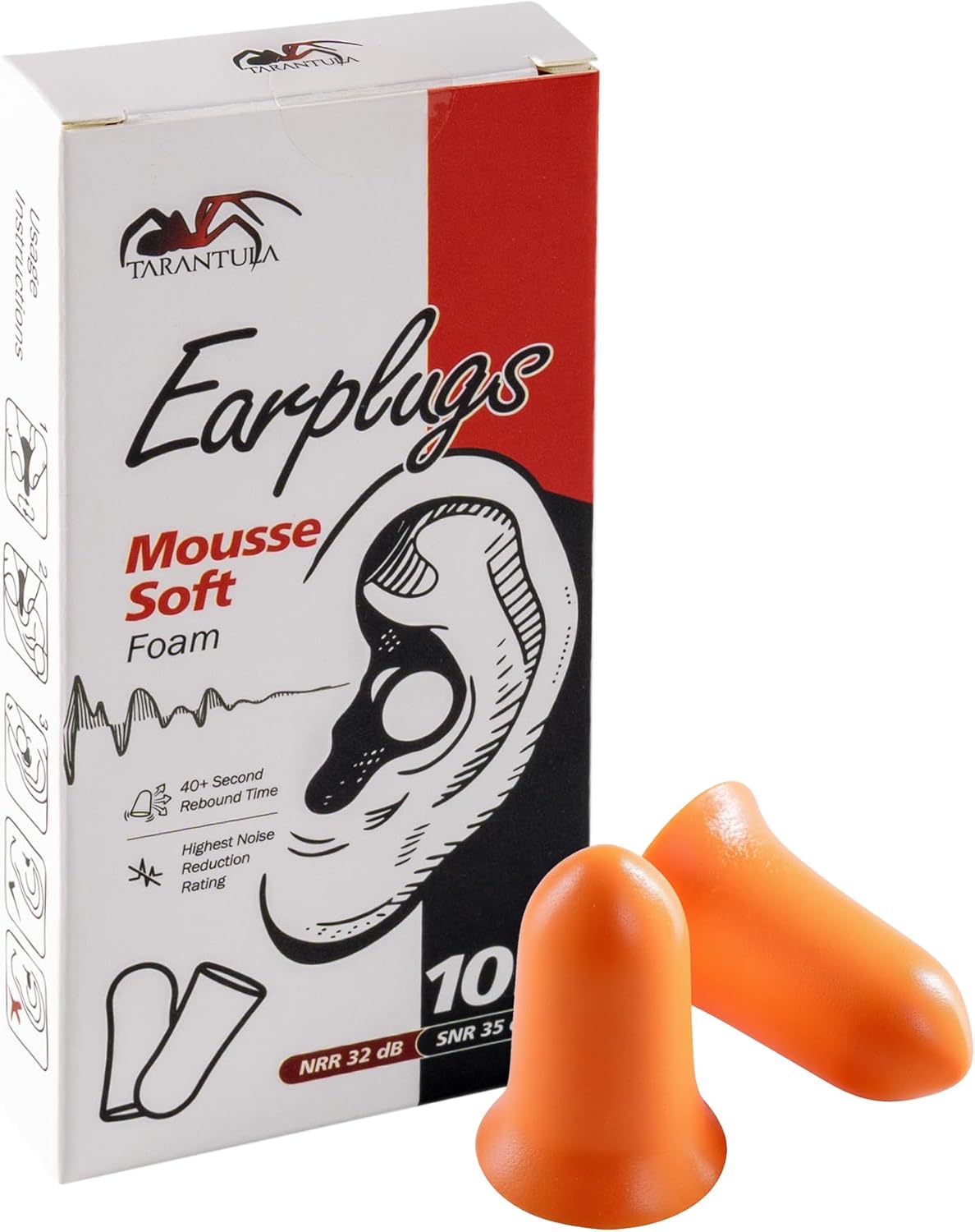 Tarantula 10 Pairs 33 NRR Soft Foam Ear Plugs, Noise Cancelling for Snoring, Loud Noise, Travel, Concerts, Construction, Studying, Work, Shooting – Disposable Hearing Protection, Orange