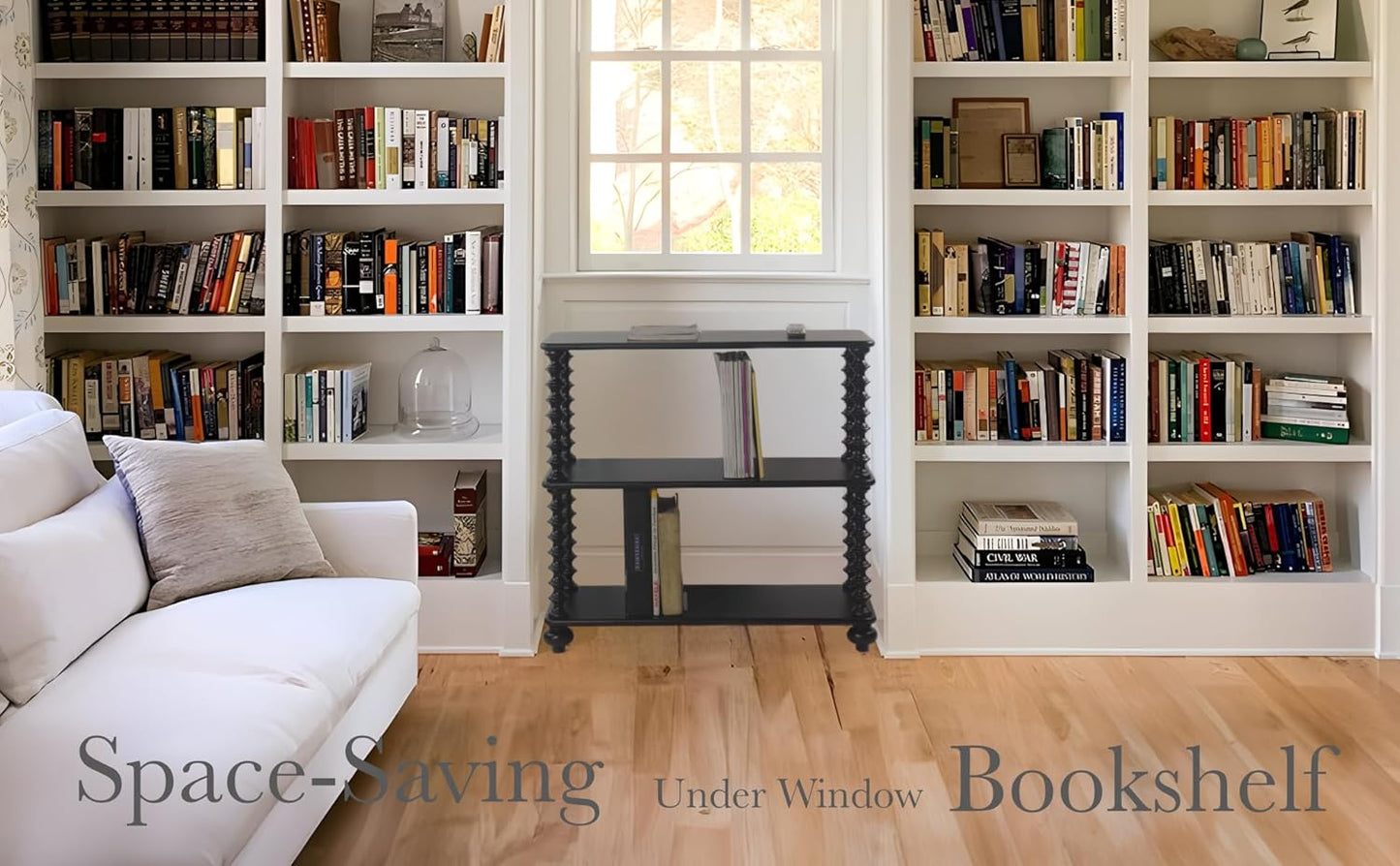 Book Shelf Black Bookcase - 3 Tier Bookshelf 31 Inches Wide - Book Shelves for Office Home Office Organization - 3 Shelf Bookshelf Printer Table - 3 Tier Shelf Living Room Storage Organizer