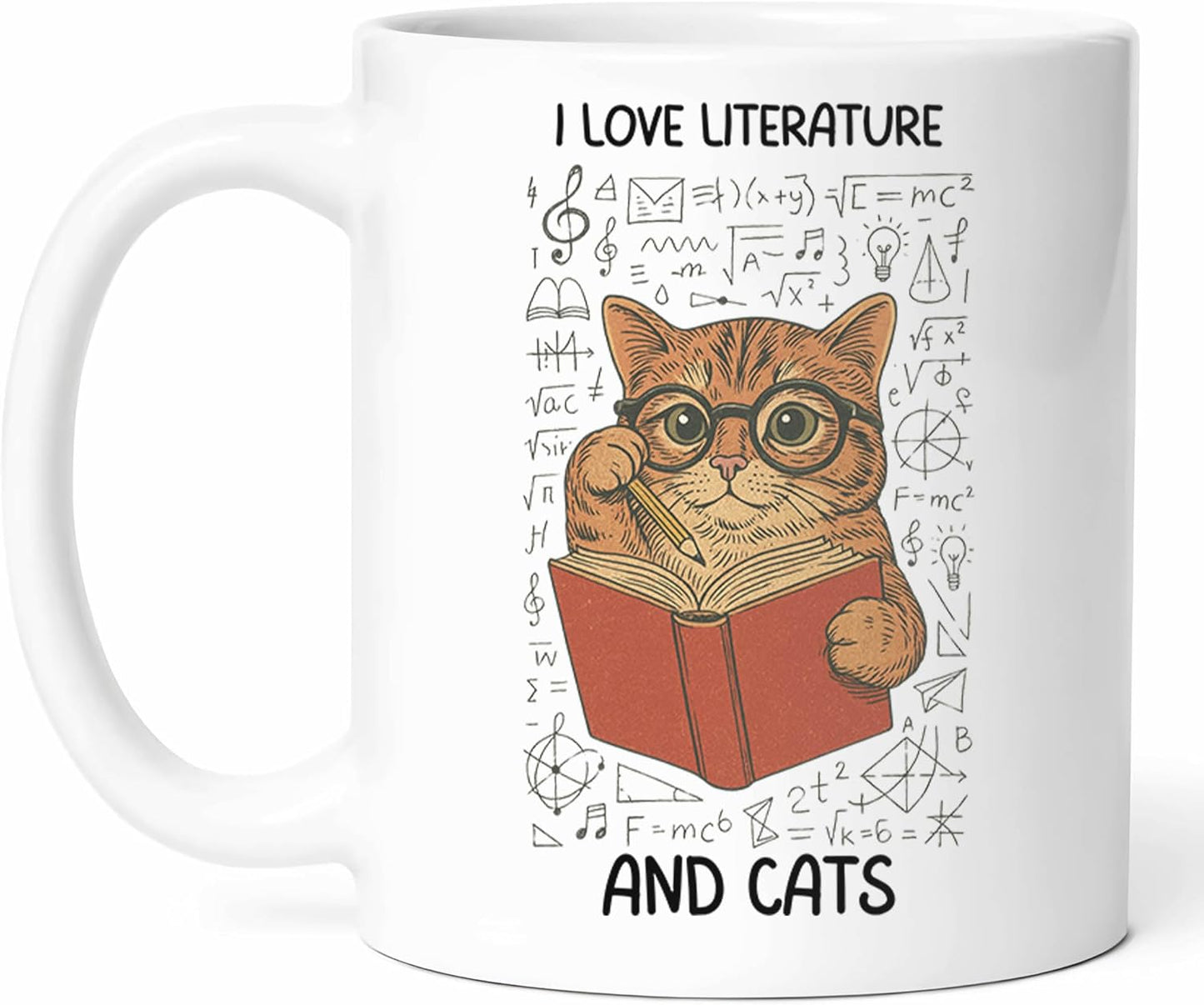 Literature And Cats Mug - Book Lover Coffee Cup - Friend Funny Gift From Readers - Literary Tea Mugs - Enthusiast Cups - 11 Oz Ceramic Gifts For Bibliophiles, Birthday, Him, Her, Christmas, Owner