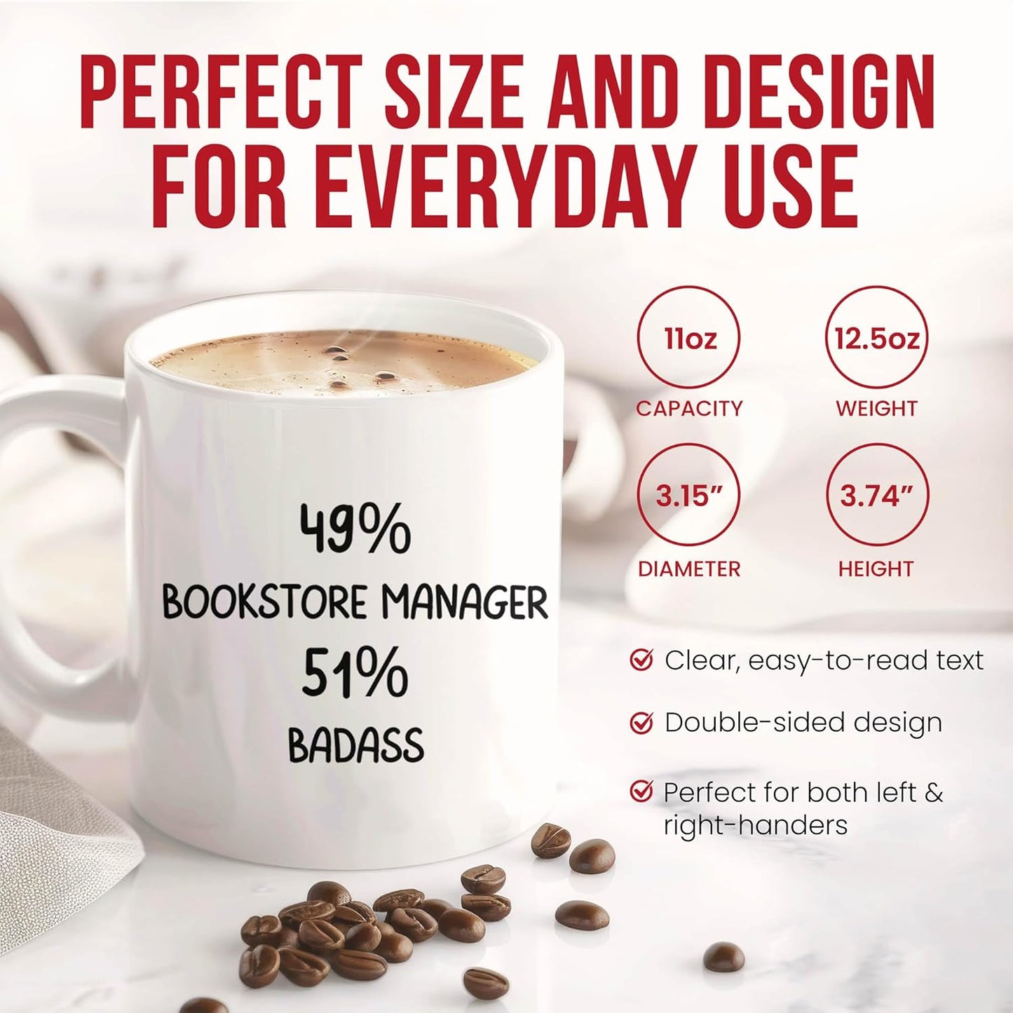 Badass Bookstore Manager Mug - Literary Leader Coffee Cup - Book Lover Funny Gift From - Reading Advocate Tea Mugs - Bookshop Cups - 11 Oz Ceramic Gifts For Bibliophiles, Birthday, Him, Her