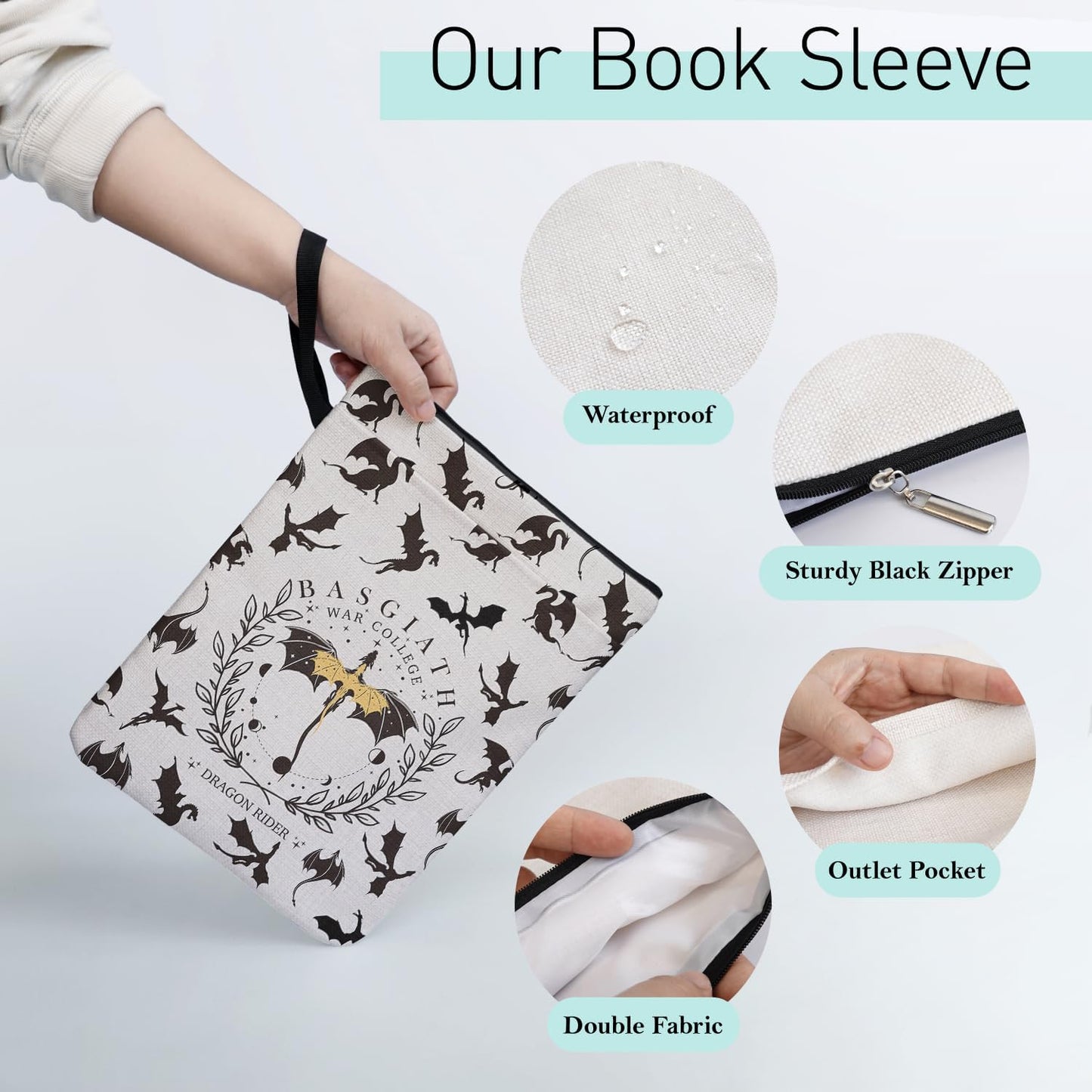 Fourth Wings Inspired Book Sleeve for Book Lovers, Dark Academia Dragons Paperback Sleeve for Librarian Bookish Group Club Gifts for Women, Book Cover with Zipper and Handle for Paperbacks 9x12 Inch