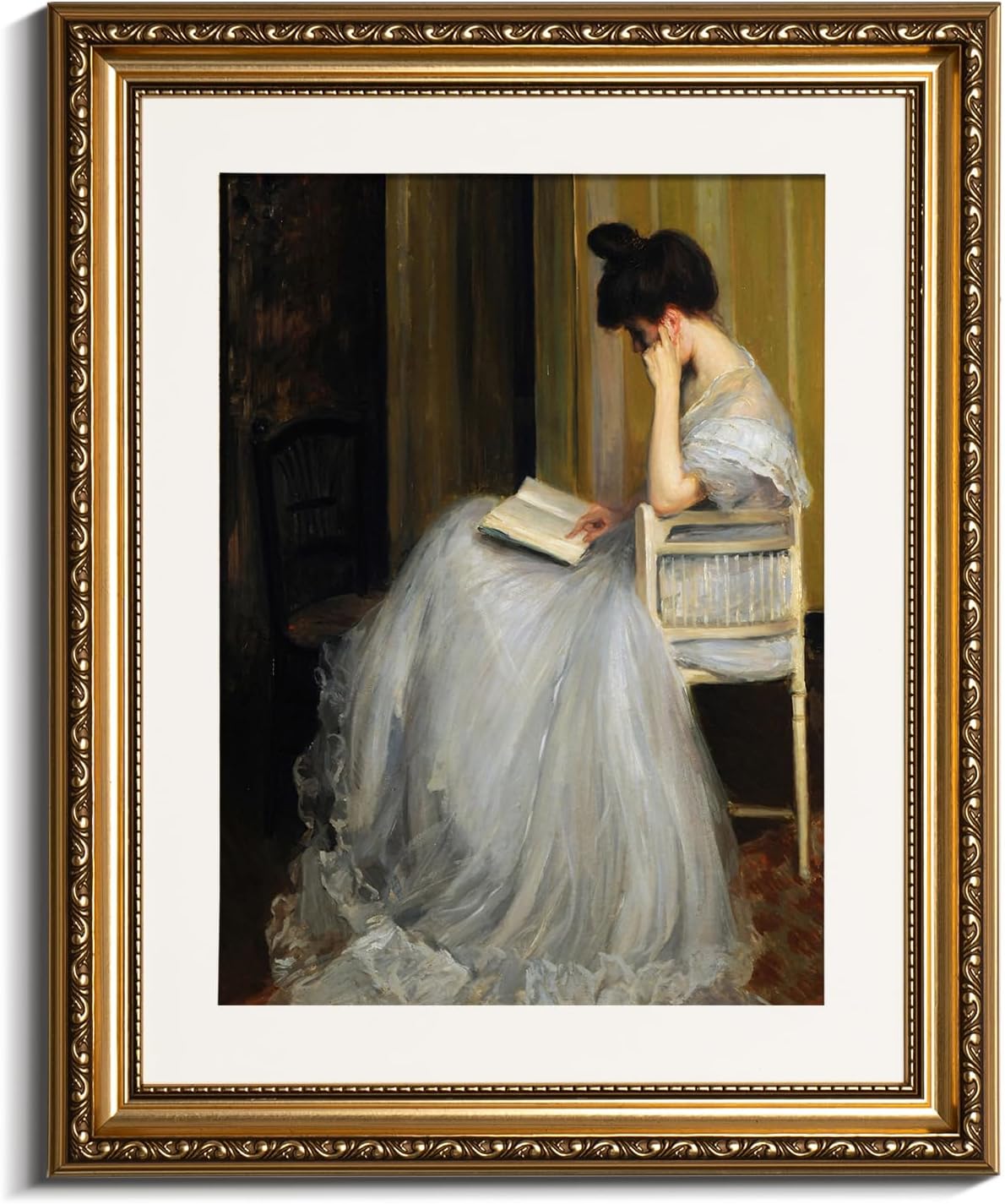 VIYYIEA Gold Framed Wall Art Canvas Print Home Decor for Living Room Women Reading Pictures for Bedroom Bathroom Wall Decor Women Portrait Art Wall Painting Vintage Art Prints Room Wall Decor 13x16in