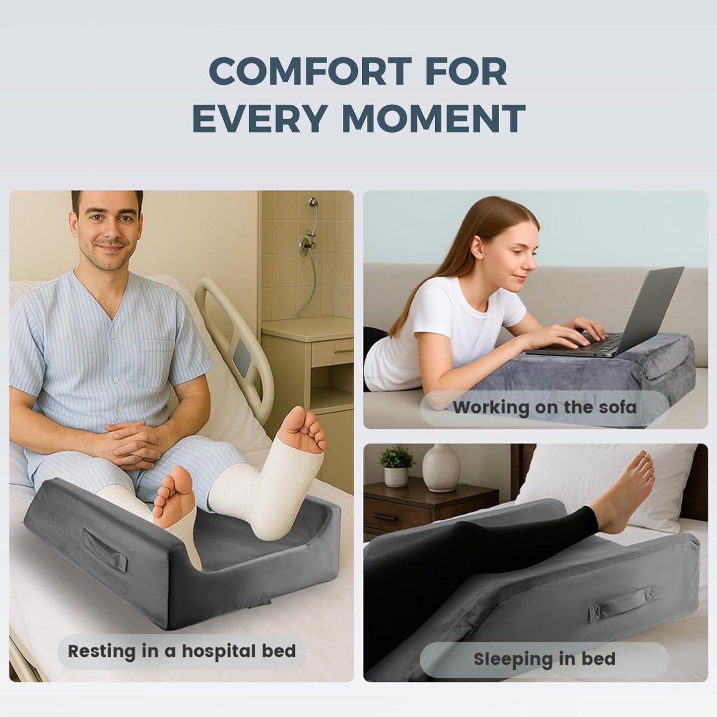 CIVJET 3-Height Adjustable Leg Elevation Pillows After Surgery - Memory Foam Support for Both Legs, Knee & Ankle Wedge for Swelling & Circulation, Removable Washable Velvet Cover