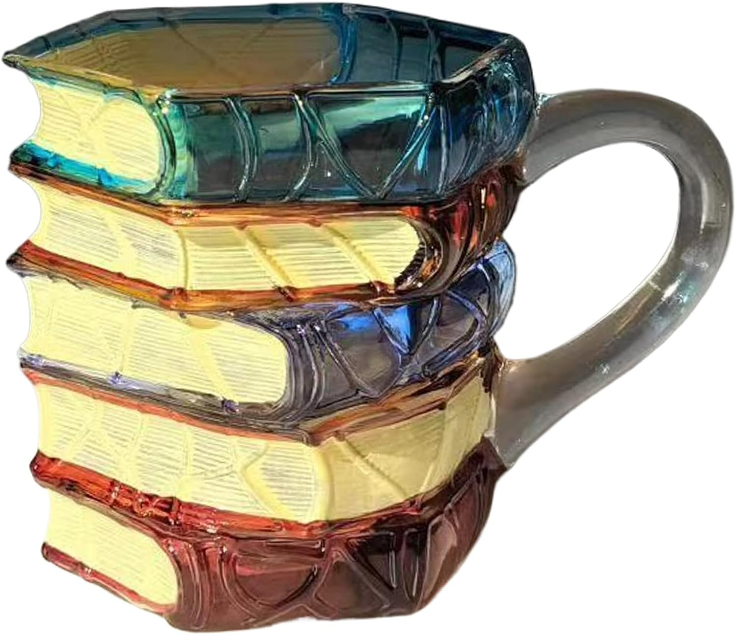 Glass Painted Book Lover Mug, 12x8x8cm 3D Novelty Drinking Cup, Artistic Glassware, Gifting Bibliophiles, Office Decorating, Desktop Utility