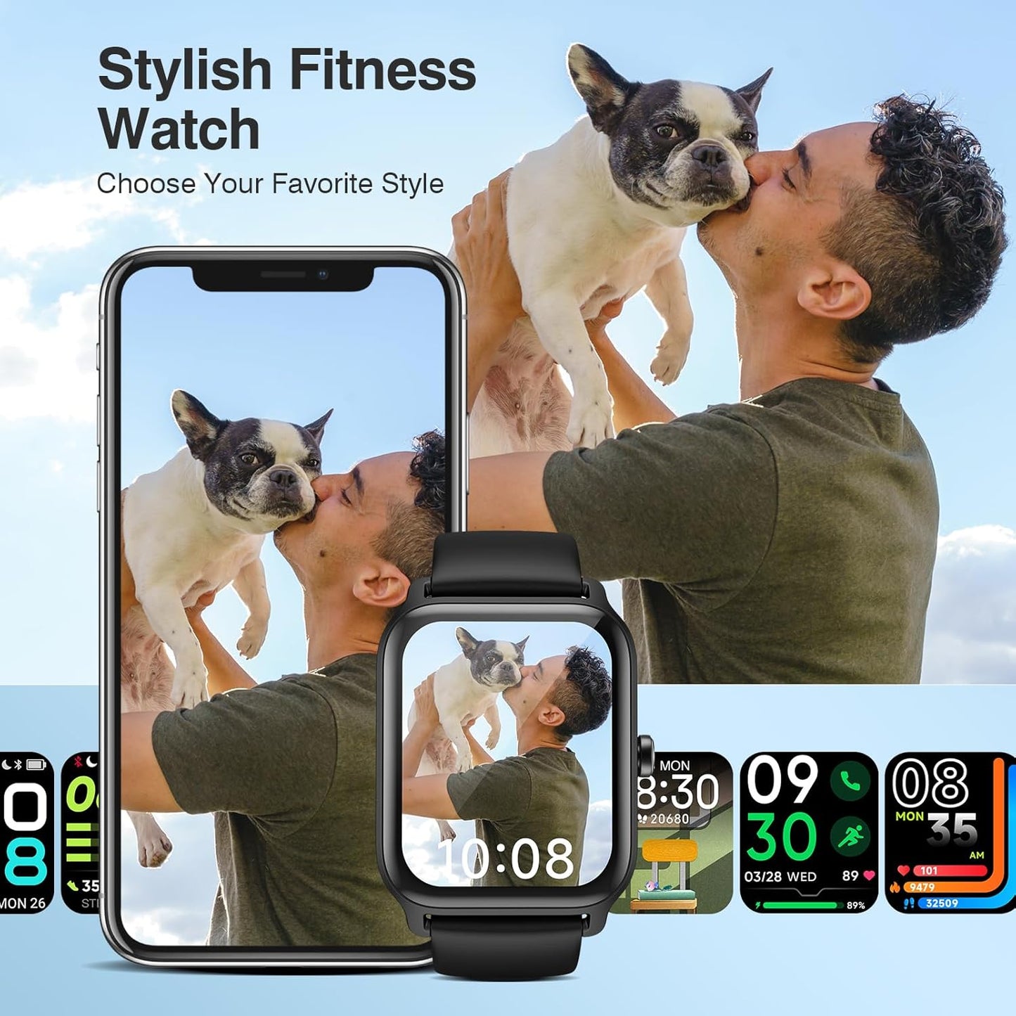 Smart Watches for Women Men, 1.85” HD Touchscreen Fitness Tracker with Call & Message Alerts, 24/7 Heart Rate/Sleep Monitor,100+ Sport Modes, 2ATM Waterproof Smart Watch for Android iPhone (Black)
