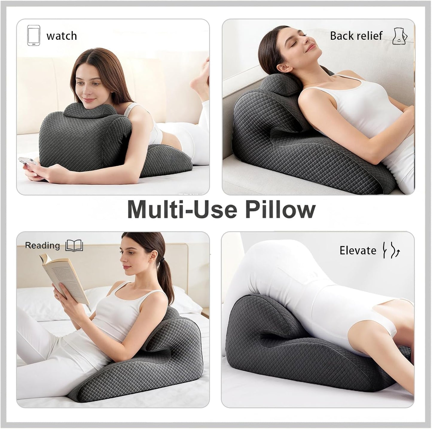 Natural Latex Wedge Pillow for Adults & Couples, Ergonomic Multi-Position Support for Back Pain Relief, Pregnancy Comfort, Acid Reflux & Side-Lying Relaxation, Removable Cotton Cover-Dark Gray