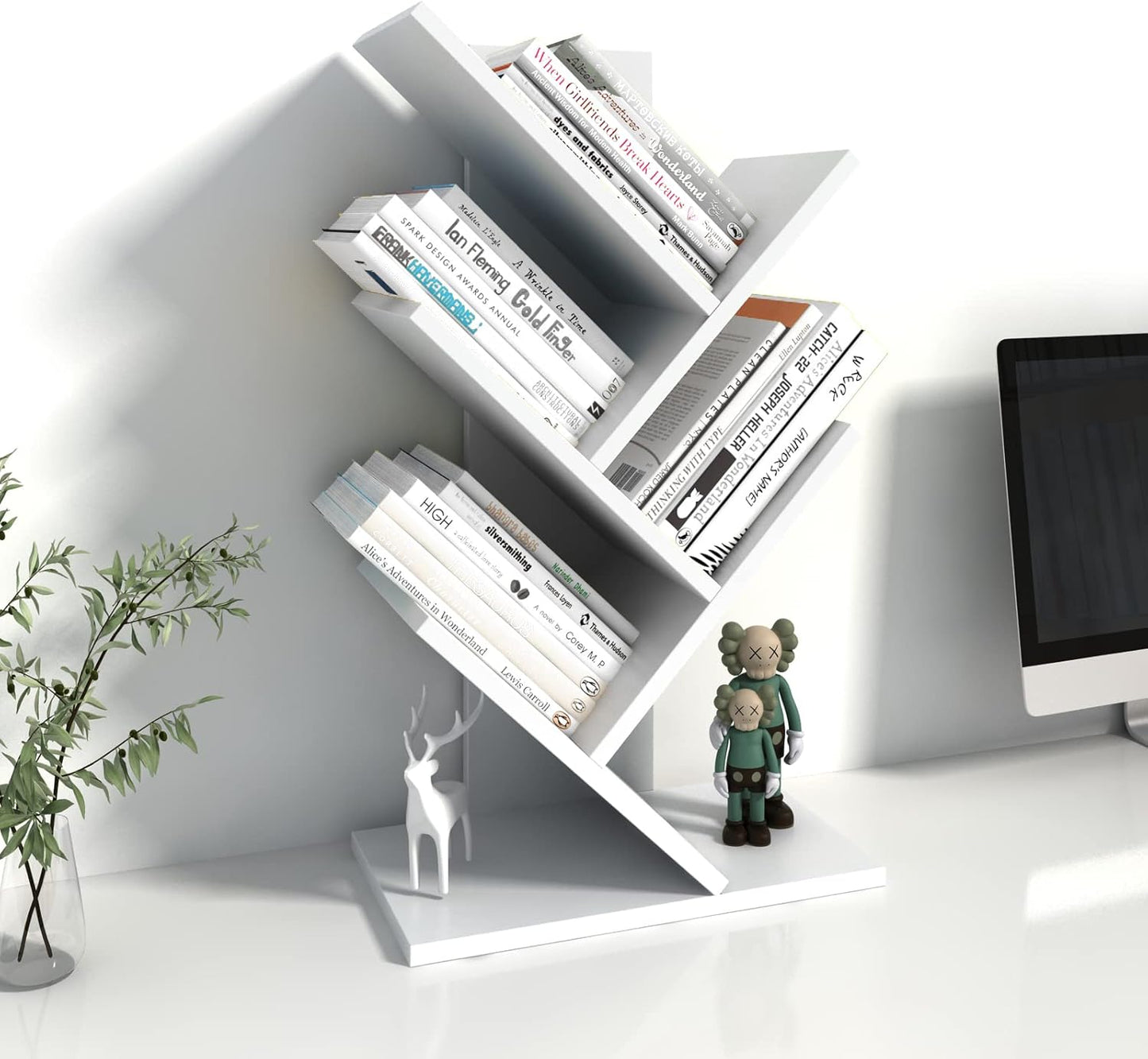Godferyxin Small Bookshelf for Small Spaces, 5-Tier White Wood Tree Bookcase – Compact Corner Mini Shelf for Bedroom, Office, or Apartment, Holds Books, CDs, and Decor