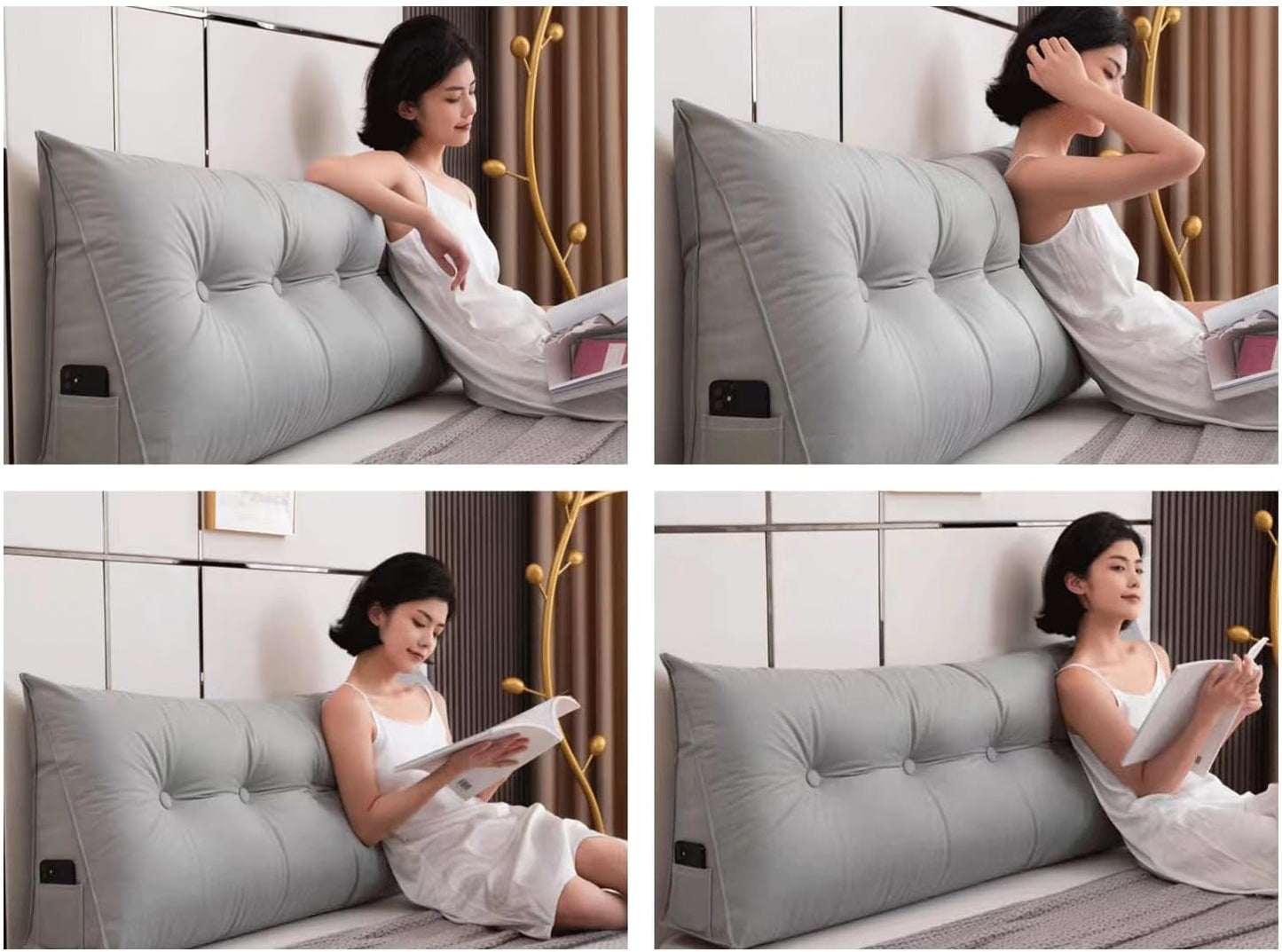 Headboard Pillow Large Bolster Triangular Wedge Pillows for Daybed Sofa Cushion Support Backrest Bed Rest Reading Pillow Lumbar Positioning Upholstered(Size:200x50x18cm,Color:Orange)
