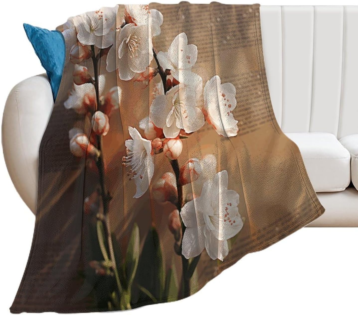 A Peach Blossom Throw Blanket for Couch Super Soft Warm Lightweight Throw Blankets Cozy Flannel Bed Blanket Cute Decorative Blankets for All Seasons Home Decor Gift 60"*80"（150 * 200cm）