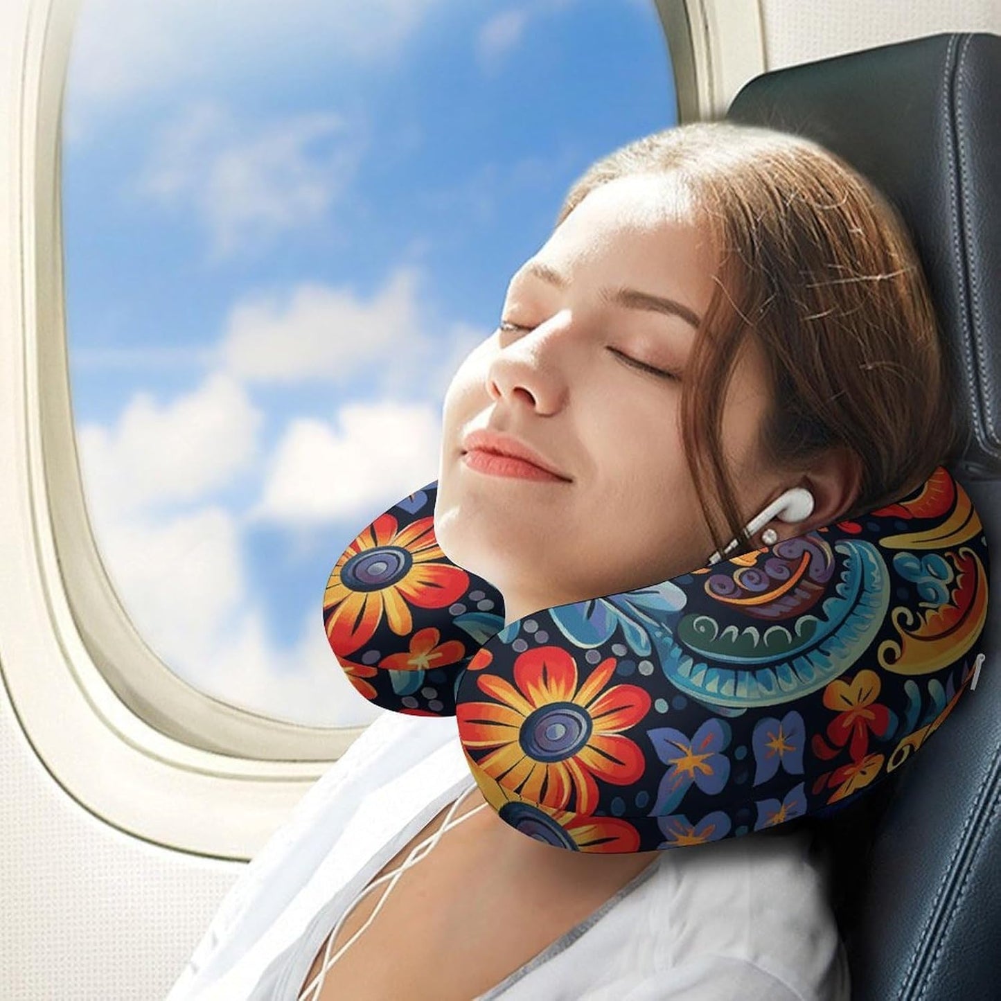 Mexican Neck Pillow Memory Foam U Shaped Pillows Portable Pillows for Shoulder Travel Head Support Pillow with Concealed Zipper for Airplane Car Home Office