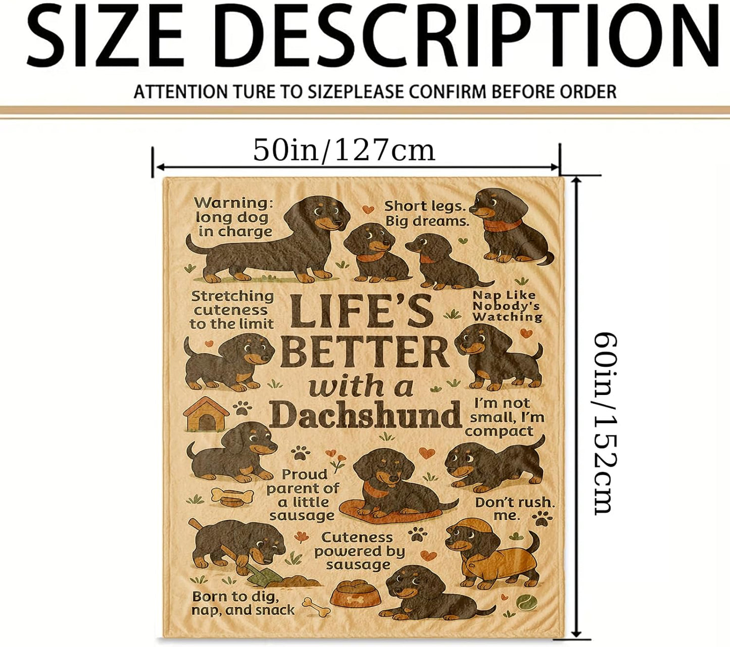 Dachshund Throw Blanket Gift, Cute Doxie Wiener Dog, Dog Lover Present for Women and Men, Cozy Couch Bed Travel Decor, Birthday Christmas Mother's Day Housewarming, 50'' x 60''