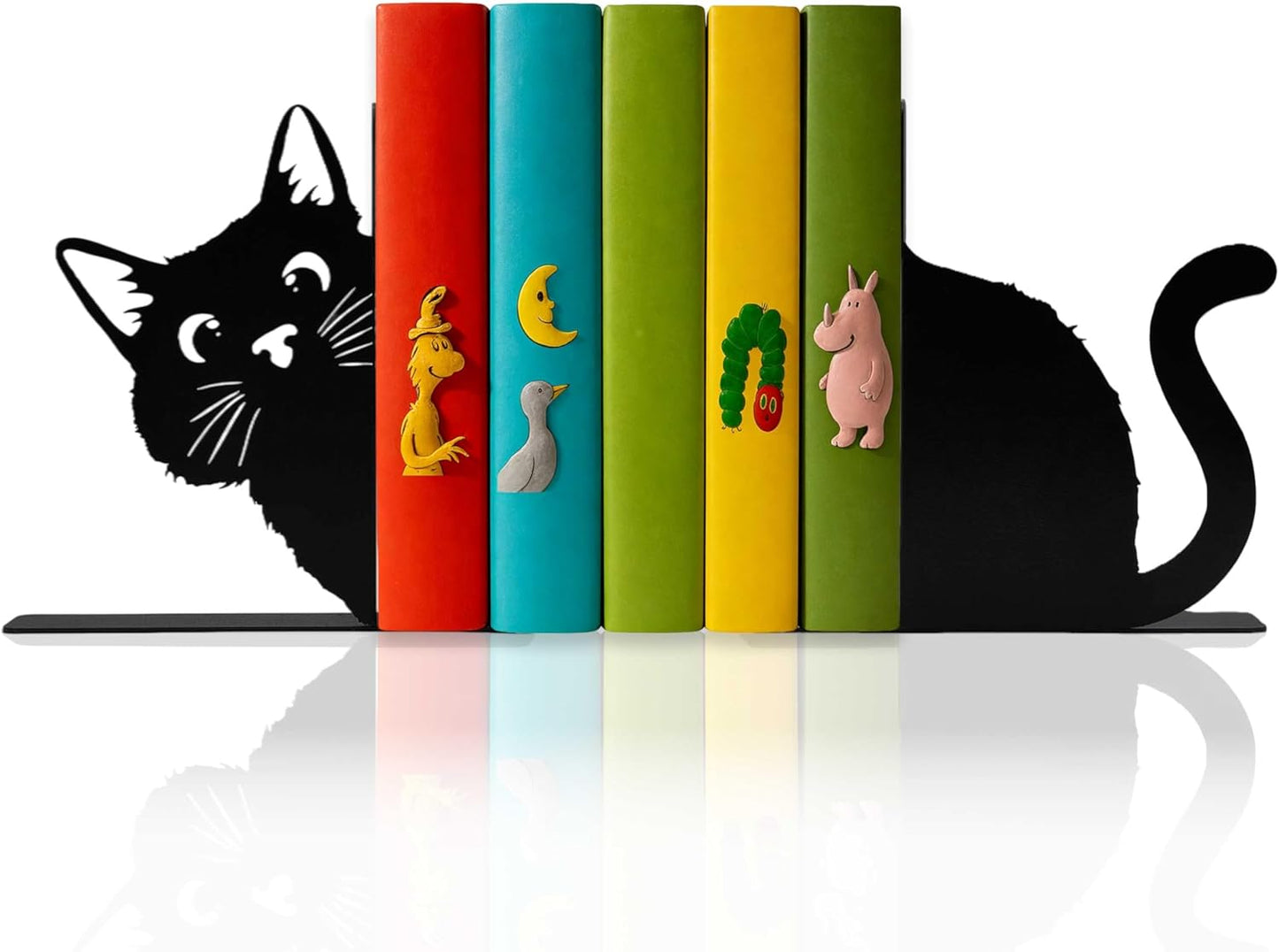 Peeping Black Cat Bookends for Shelves, Cute Cat Decorative Bookends for Kids and Adults, Unique Book Ends for Cats Lovers, Bookshelf Accessories, Home Decor, Office, Reading and Book Decor