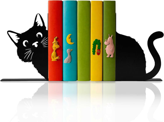 Peeping Black Cat Bookends for Shelves, Cute Cat Decorative Bookends for Kids and Adults, Unique Book Ends for Cats Lovers, Bookshelf Accessories, Home Decor, Office, Reading and Book Decor