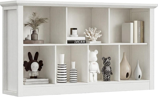 Unikito 7 Cube Storage Book Shelf - 50" Wide Wood Cube Storage Organizer, Wooden 2 Tiers Floor Standing Low Bookcase for Living Room, Bedroom, Home Office, Kids Room