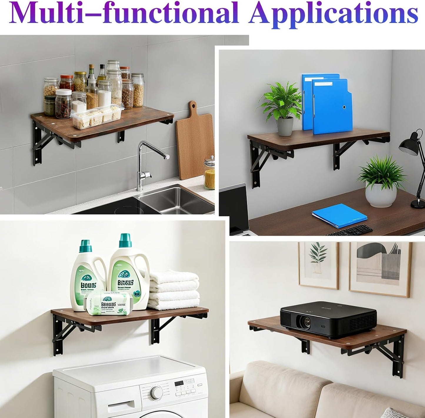 Wooden Folding Shelf Wall Mounted for Small Space, Wall Table for Living Room Bedroom Decor, Home Office Floating Fold Down Desk, Media Shelves with Heavy-Duty Brackets Holds Up to 30lbs, 16.5"*11.8"