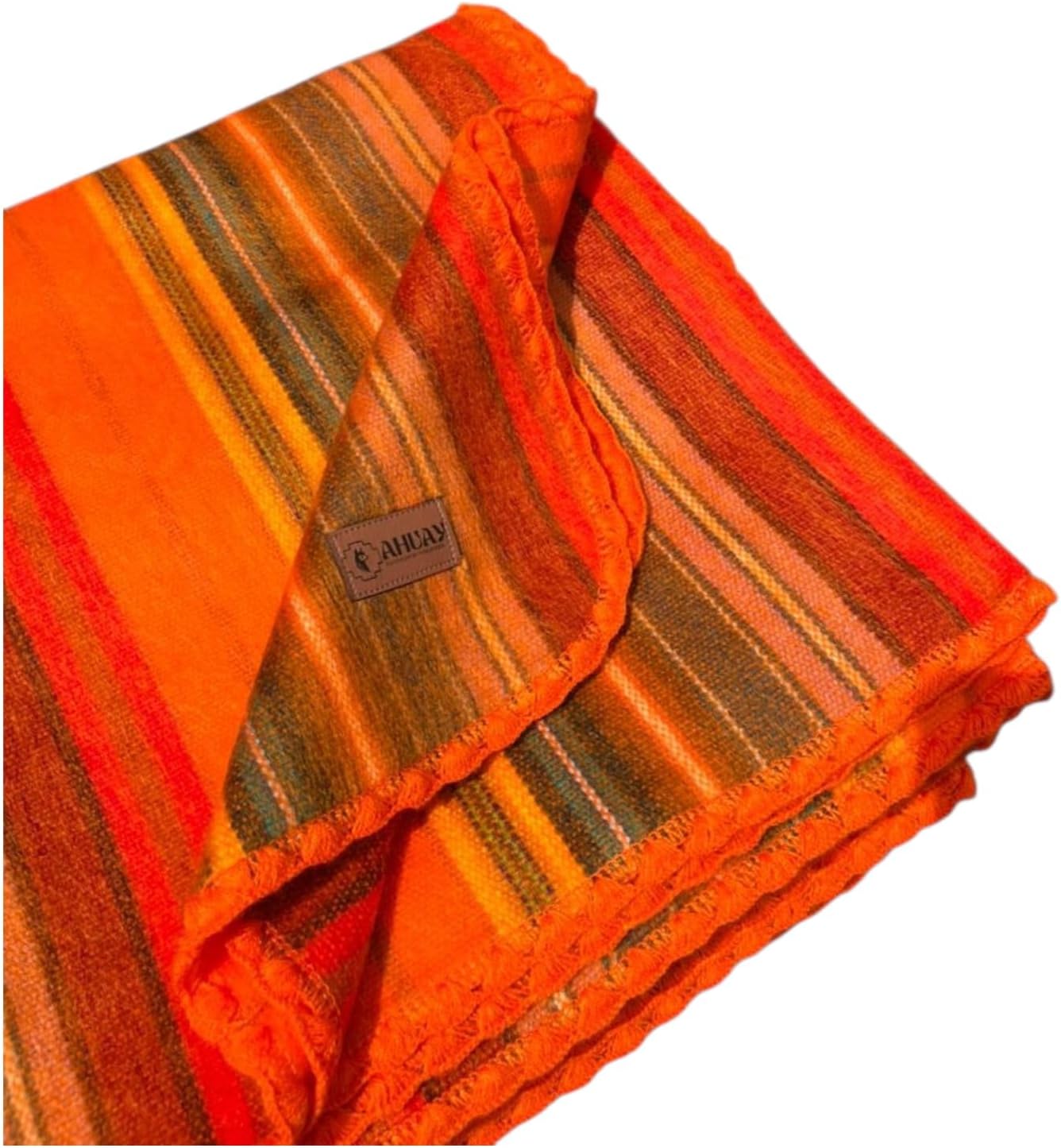 Alpaca Wool Blanket – Naturally Warm and Ultra-Soft Comfort – 65 x 48 - Breathable and Hypoallergenic – Non-Itchy Alpaca Blanket, Handwoven, Cozy Feel and Beautiful Natural Texture(Orange)