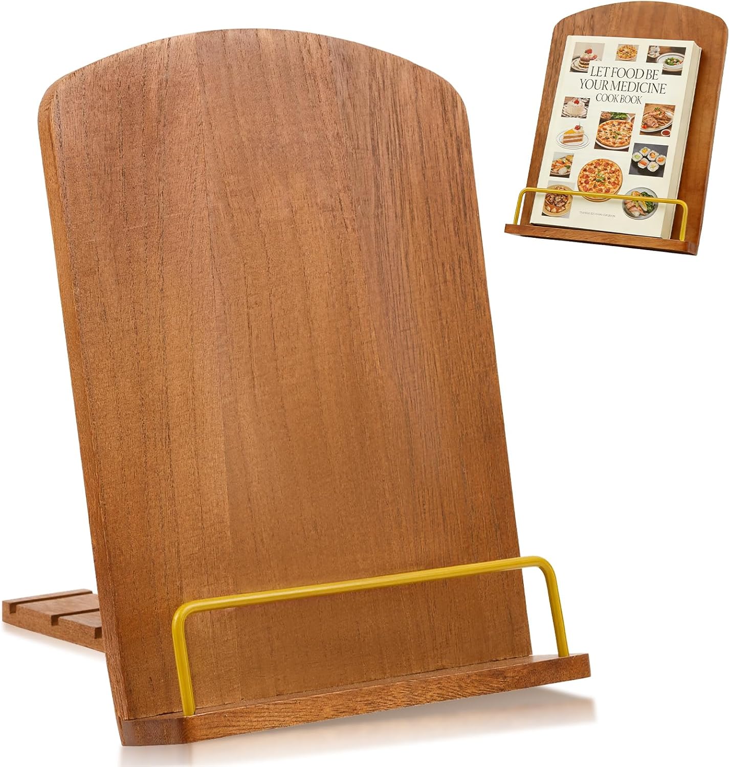 Cookbook Stand for Kitchen Counter, Adjustable Wooden Foldable Recipe Book Holder for Hands-Free Cooking, Fits Books & Tablets