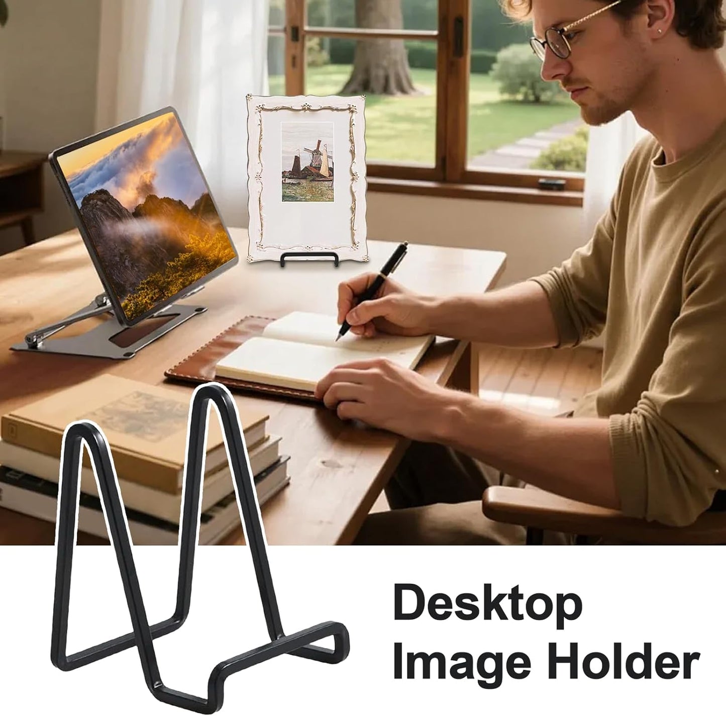 6 Inch Display Easel Stand - Small Metal Holder for Plates Artwork Frames | Tabletop Iron Rack for Books Photos Tiles Decorative Pieces Shelf Counter Home Office Display 57.09x2.95x4.53 in