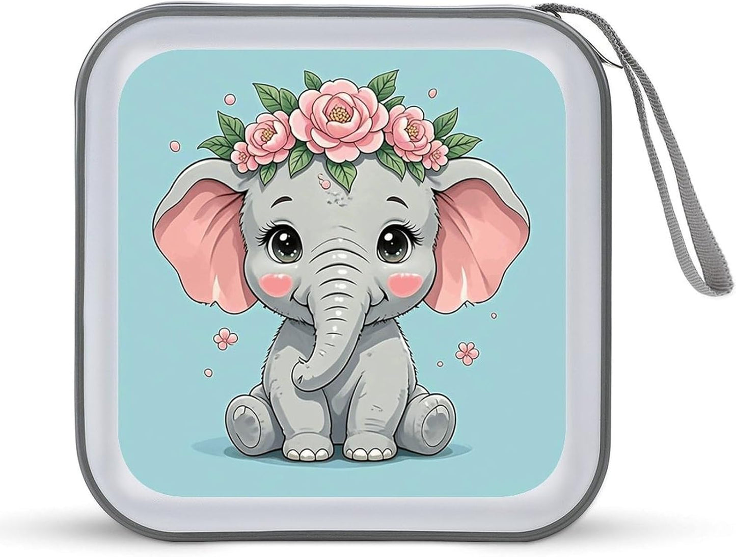 Cute Flower Elephant CD Case Portable Zipper CD Case 40 Capacity Hard Plastic DVD Cases Holder Large Storage Disc Wallet Bag for Car Home Travel DVD Collection Bag