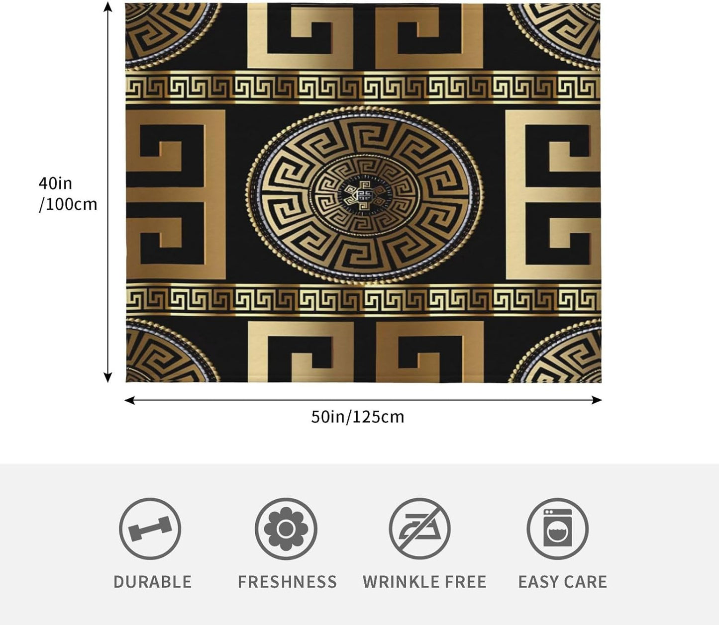 Retro Black Gold Greek Key Meander Luxury Blanket Throw Bedding Room Decor Flannel Blankets for Bedroom Living Rooms Warm All Season 50"X40"