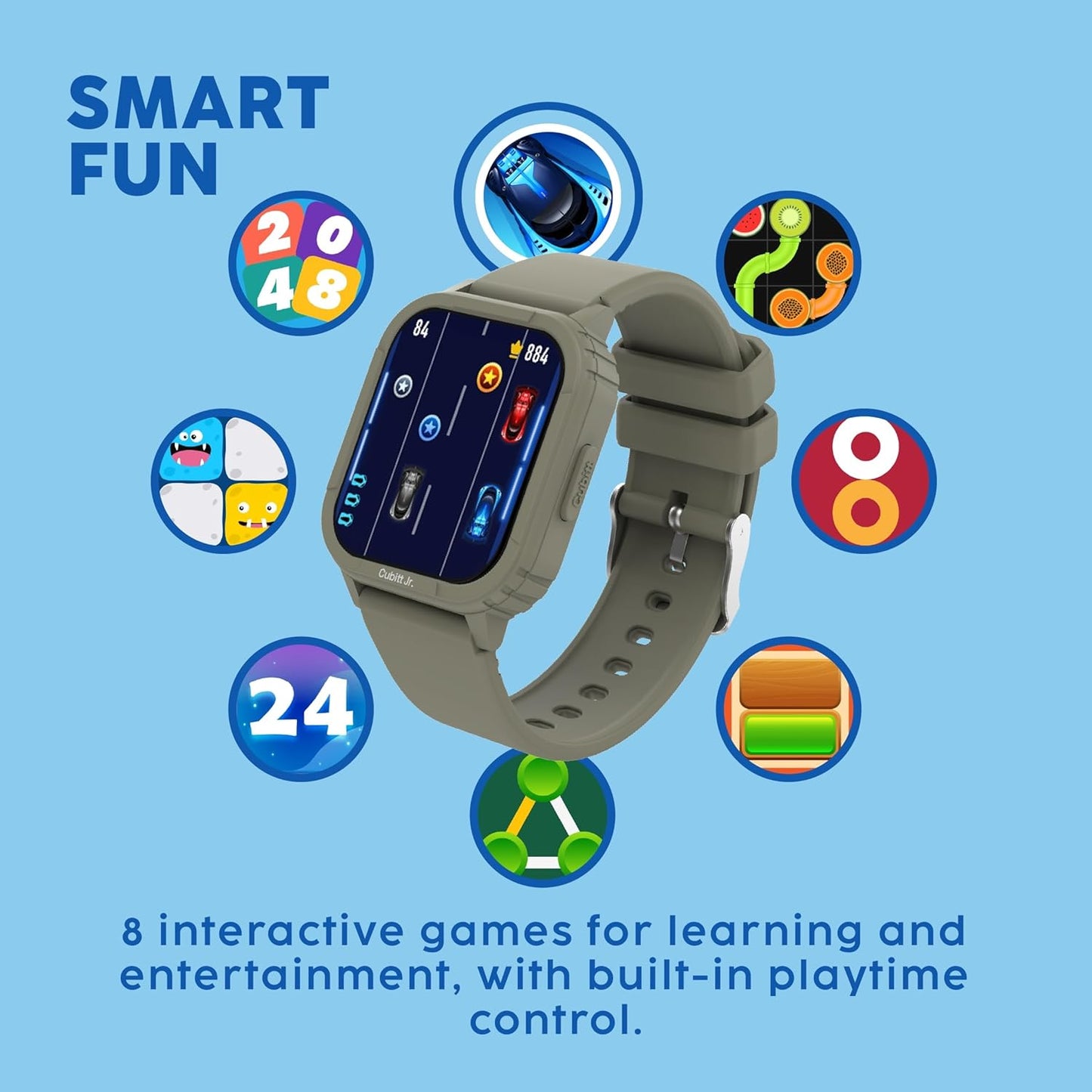 Cubitt Jr. Smartwatch Fitness Tracker for Kids and Teens with Games, Step Counter, Sleep Monitor, Heart Rate Monitor, Calculator, Activity Tracking, 1.75"AMOLED Touchscreen,Waterproof – Obsidian Black