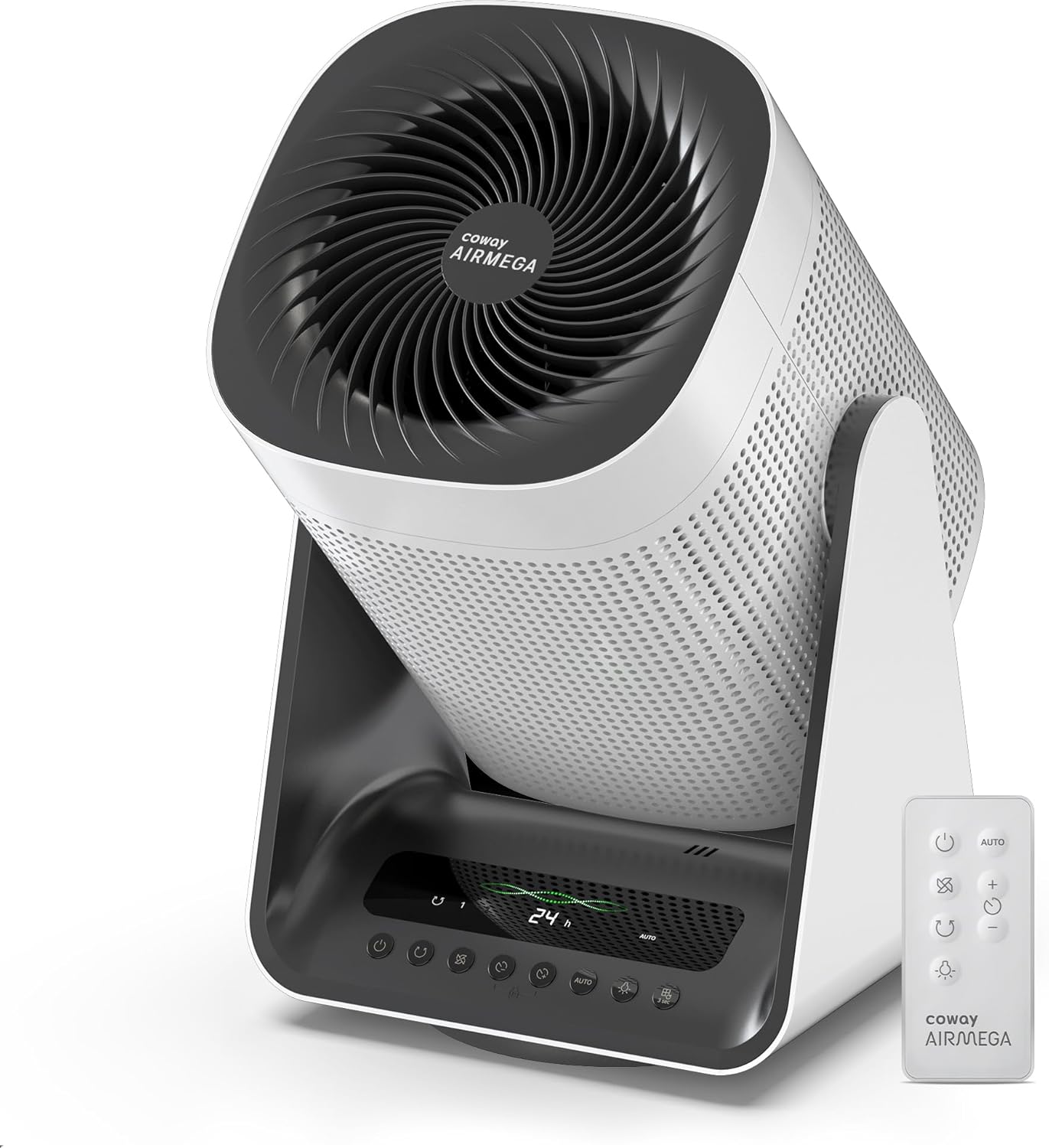 COWAY Air Purifier for Home Bedroom, 2-in-1 with Fan, Particulate Filter for Smoke, Allergies, Pet Dander, Odor, Air Quality Monitor, Auto Mode, Remote Control, Timer, 3-Year Warranty, Aim, White
