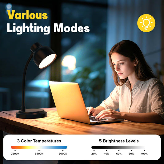 LED Desk Lamp With 96 LEDs,High lumens Table lamp,Desk Lamp for Office Home,4 Brightness Dimmable Flexible Table Lamp,Reading Light with a Timer Function for Bedside, Office, and Study Desk Use(Black)