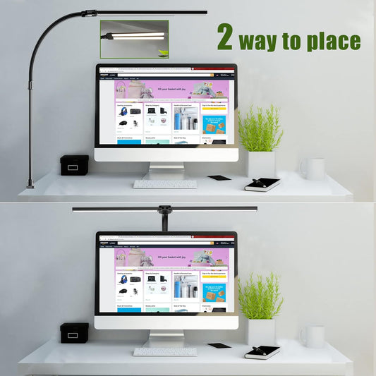 Double Head LED Desk Lamp, Architect Desk Lamps for Home Office, 24W Brightest Workbench Office Lighting-5 Color Modes and 5 Dimmable Eye Protection Modern Desk Lamp for Monitor Reading