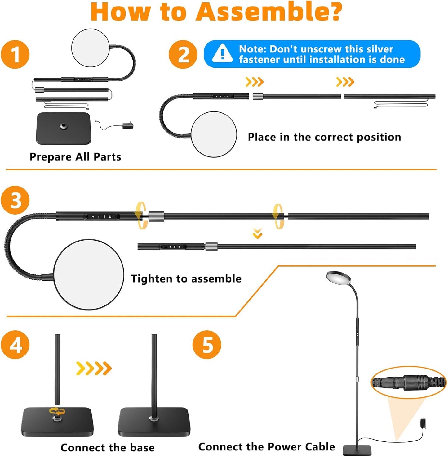 Floor Lamp, Adjustable Height Floor Lamps for Living Room Bedroom, 120 LED Super Bright Standing Lamp Remote Control Dimmable Gooseneck Tall Stand Reading Lamp for Office Craft, Black-RGB
