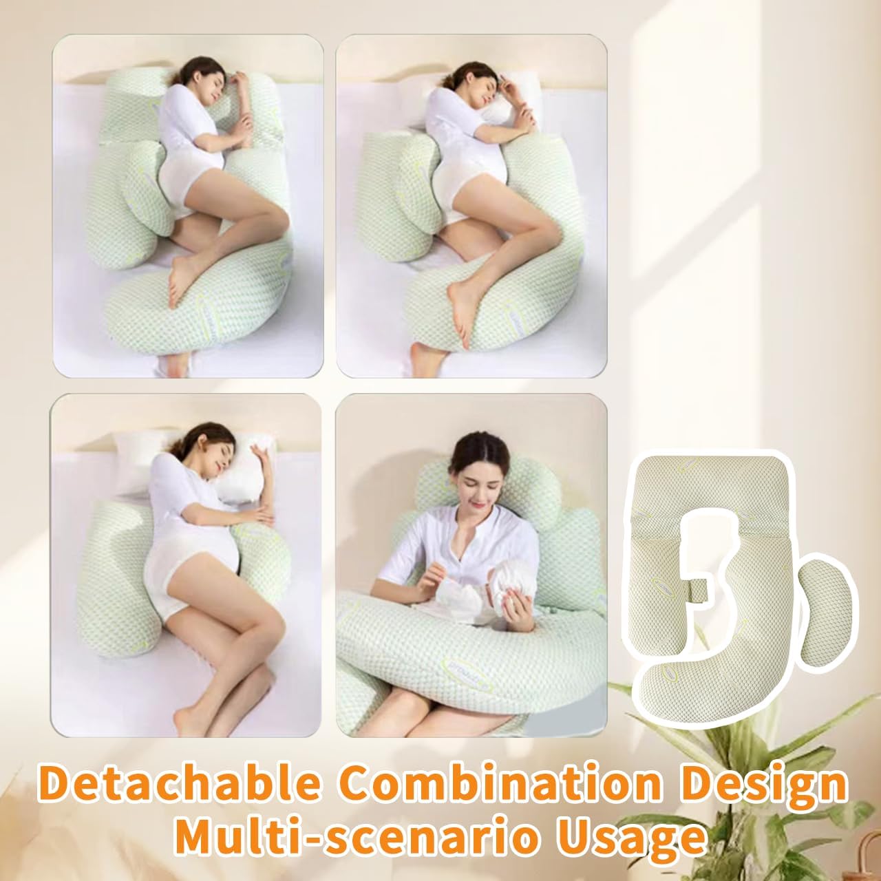 Pregnant Woman's Sleep Pillow, 62-inch U-shaped Full-body Position pPregnancy Pillow, Detachable Cover, Combined Design, Providing Support For The Back, Hips, Abdomen And Legs Of Pregnant Women.