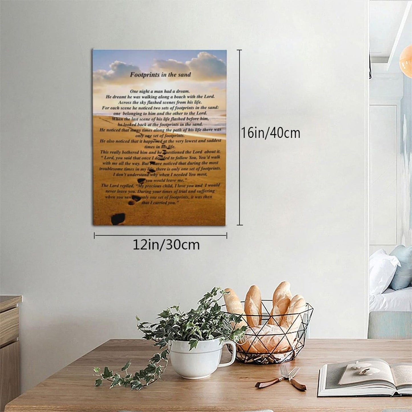 Footprints In The Sand Painting Poem Poster Classic Framed Canvas Wall Art For Home Bedroom Office Living Room Decor 12x16 Inches.