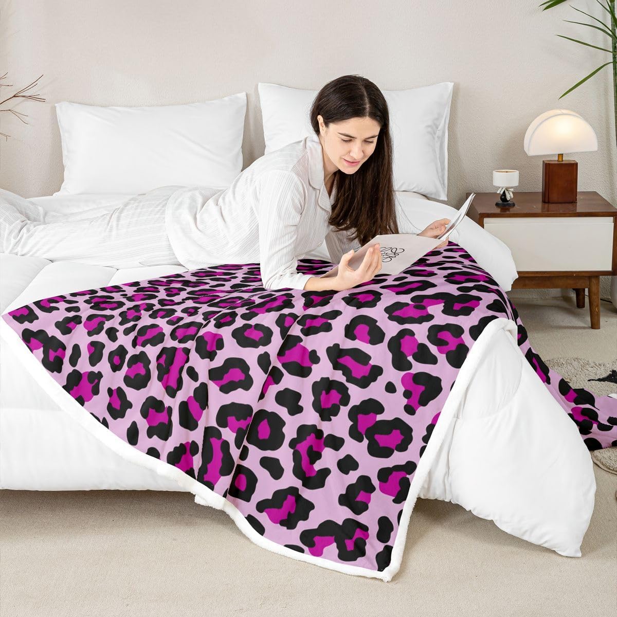 Feelyou Leopard Print Sherpa Throw Blanket for Couch Purple Black Super Soft Cozy Fleece Cheetah Blanket for Winter, Plush Throw Animal Baby 30"x40" Safari All Season