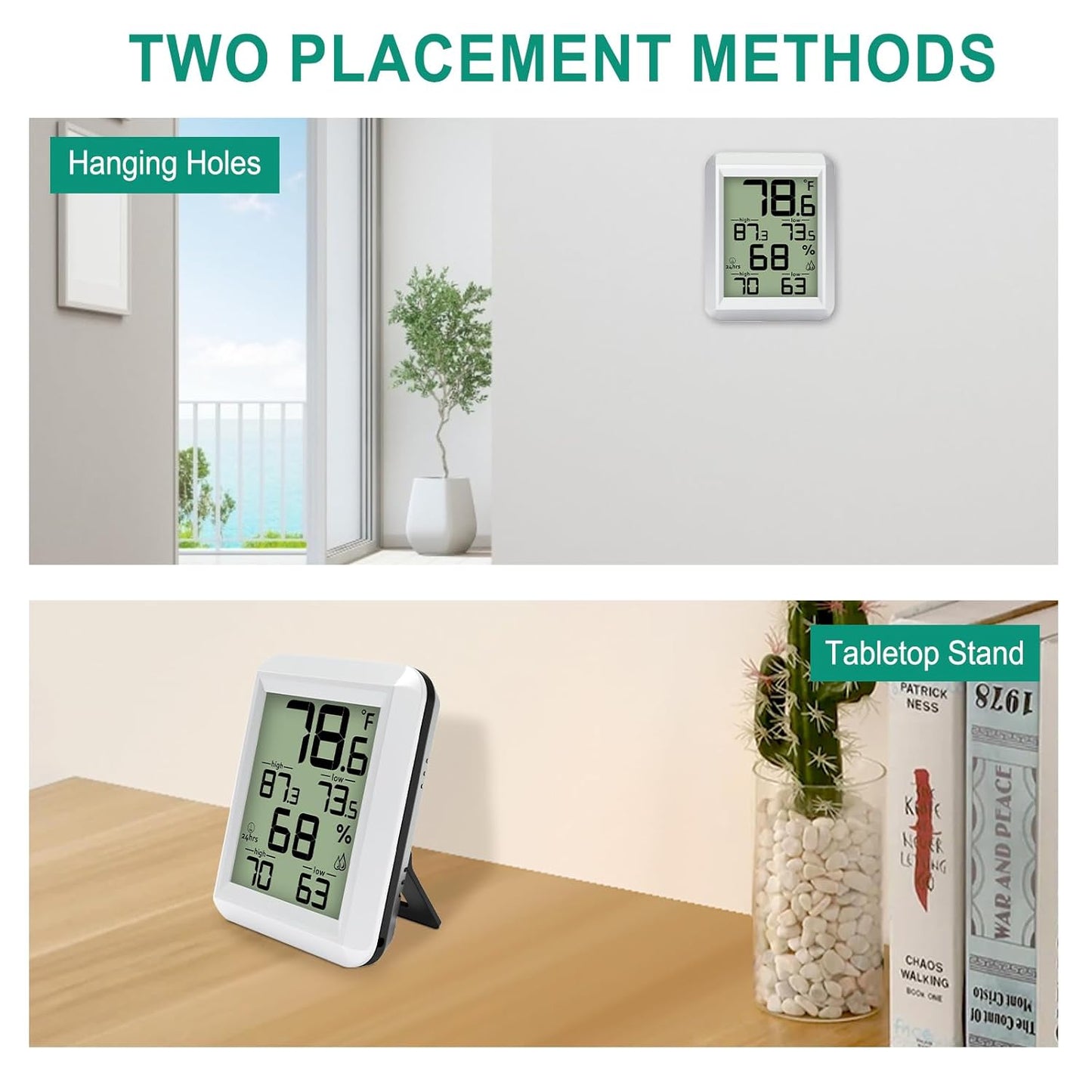 Urageuxy Indoor Hygrometer Thermometer, Digital Humidity Meter Temperature Gauge with Min/Max, ℉/℃ Switch for Home, Baby Room, Kitchen, Greenhouse