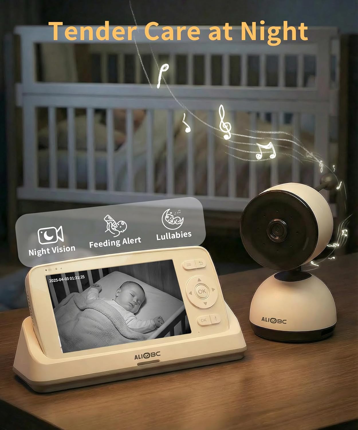 Smart Baby Monitor with Camera and Audio WiFi & No-WiFi Modes AI Cry Detection Night Vision 1080p FHD Camera and 5" Large Screen Two-Way Talk 1000ft Range Smart Alert Easy Setup for New Parents
