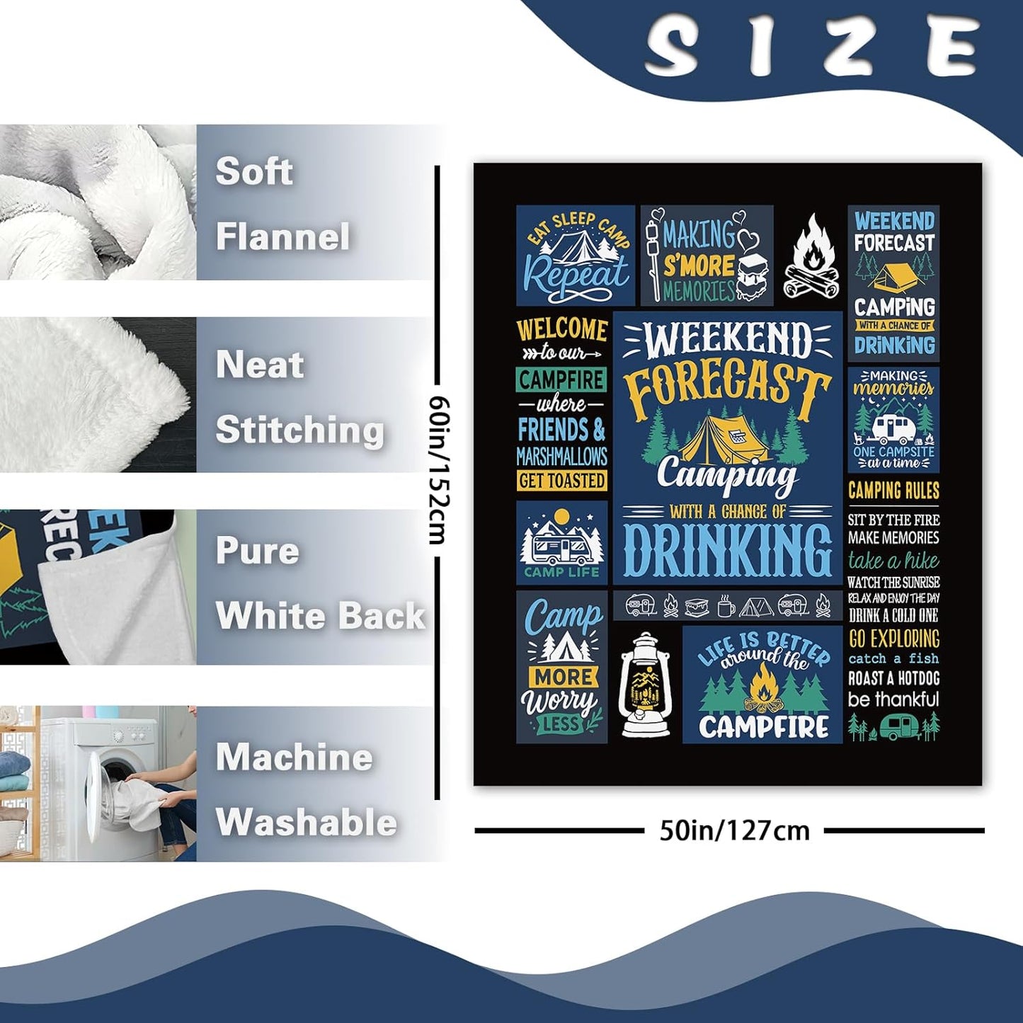 Camping Gifts for Men Women Flannel Throw Blanket, Vintage Birthday Ideas for Camper, Present for Camping Lover RV Owner, Campsite Outdoor Travel Hiking Bed Sofa Blankets 50"x60"