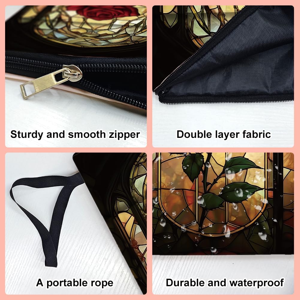 1pc Book Sleeve with Pocket 13.4x9.45 inches(34x24cm) Rose Book Sleeve Pouch Vintage Flower Book Protectors Book Covers for Paperbacks for Students Teachers