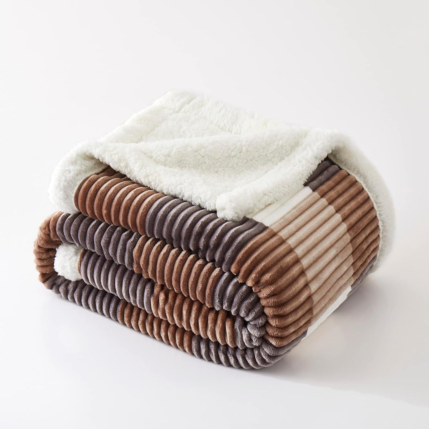 PU MEI Sherpa Blanket Full/Queen Plaid Thick Bed Blanket, 90”*80” Super Soft Flannel Fuzzy Fleece Reversible Velvet Plush Warm Blanket for Couch(Beige Check, 80"*90")