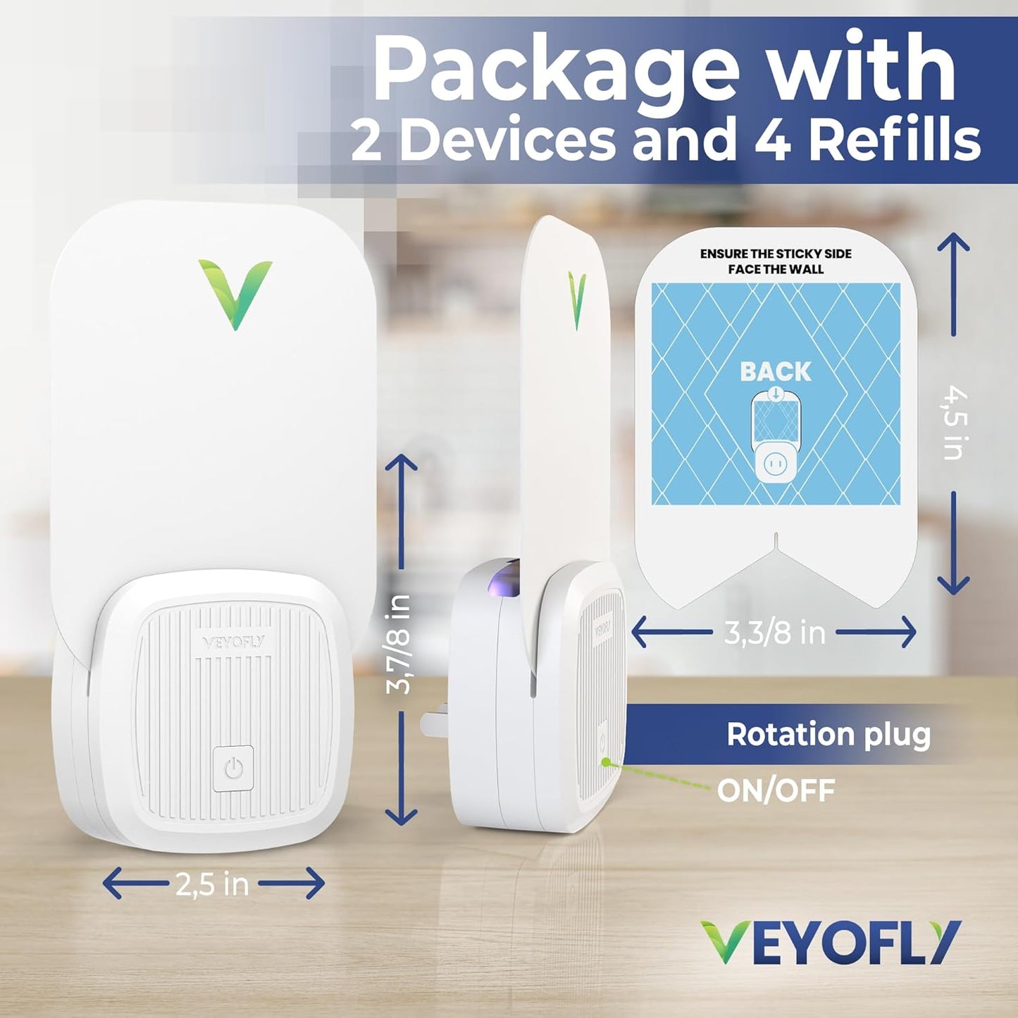 VEYOFLY Fly Trap Indoor, Fruit Fly Traps for Indoors Flying Insect (2 Device + 4 Refills) Gnat Traps for House Indoor, Bug Zapper Indoor, Gnat Killer Catcher & Fruit Fly Killer Light Plug in