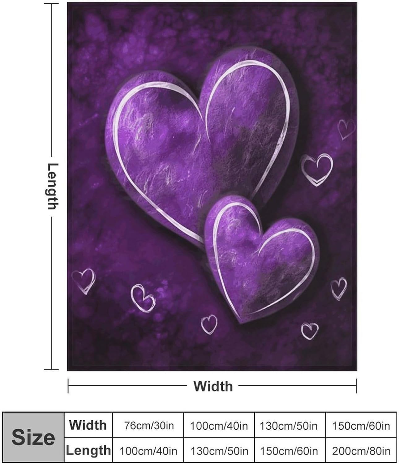 Purple Hearts Blanket Super Soft Lightweight Throw Blanket Cute Cozy Warm Bed Blanket Decorative Fuzzy Blanket All-Season Home Decor Gift for Sofa Couch Living Room 50"*60"（130 * 150cm）