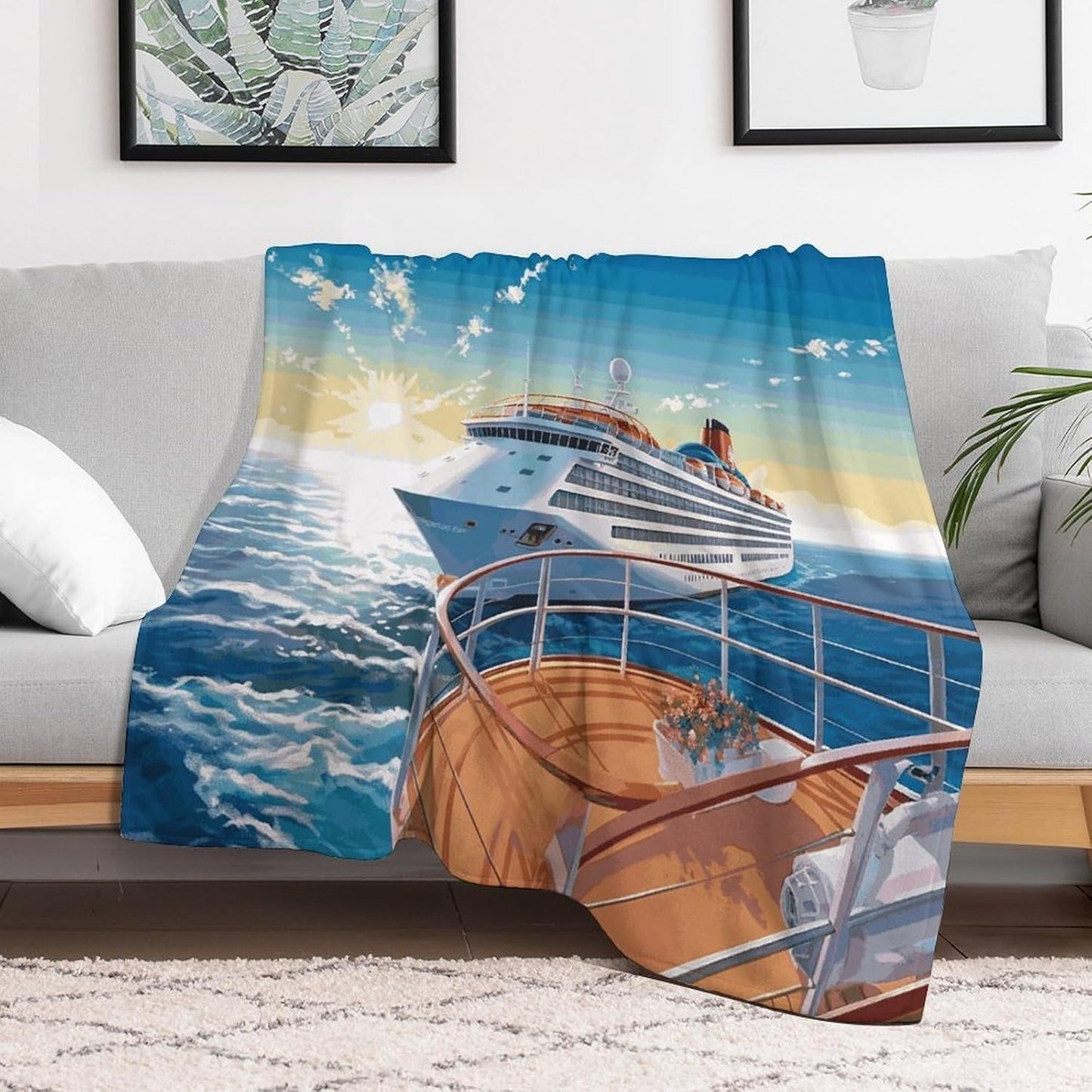 Summer Sea Cruise Blanket Super Soft Lightweight Throw Blanket Cute Cozy Warm Bed Blanket Decorative Fuzzy Blanket All-Season Home Decor Gift for Sofa Couch Living Room 40"*50" （100 * 130cm）