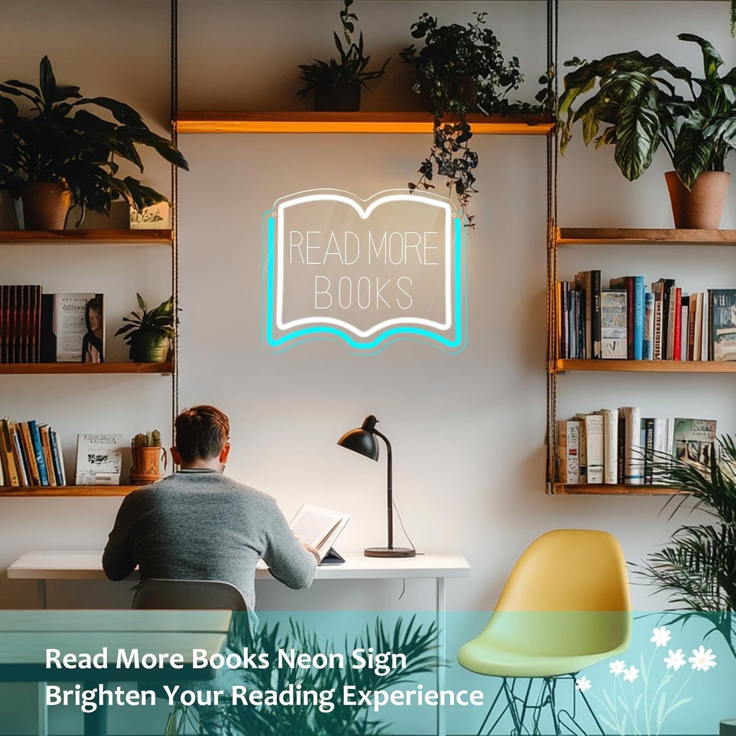 Read More Books Neon Sign, Dimmable LED Reading Neon Light USB Powered for Library Classroom Bookstore Decor, Reading Room Wall Sign for Study Room Bookshelf, Book Lover Gift (Ice Blue)