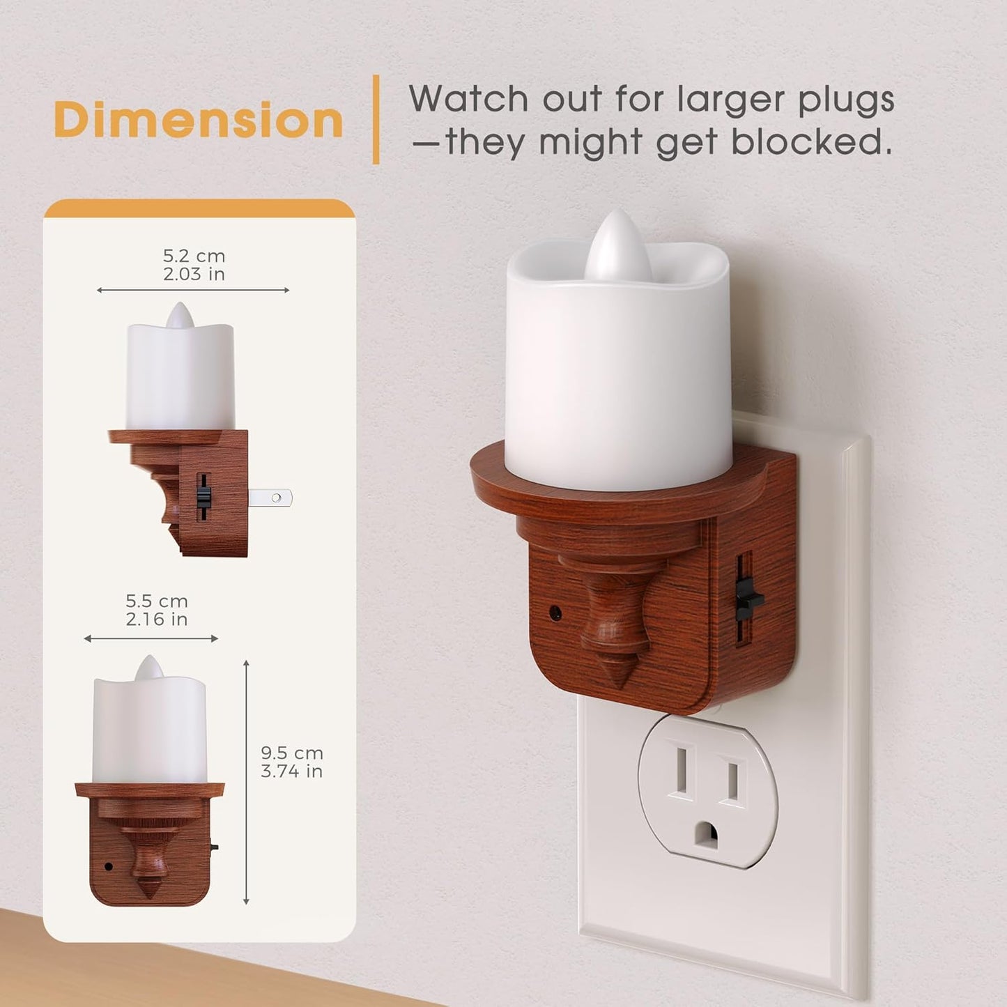 Briignite Candle Night Light, Amber Night Lights Plug into Wall 2 Pack, LED Vintage Night Light with Light Sensor, 0-100LM Dimmable Nightlight Plug in, Nightlight for Kids Hallway Bathroom Bedroom