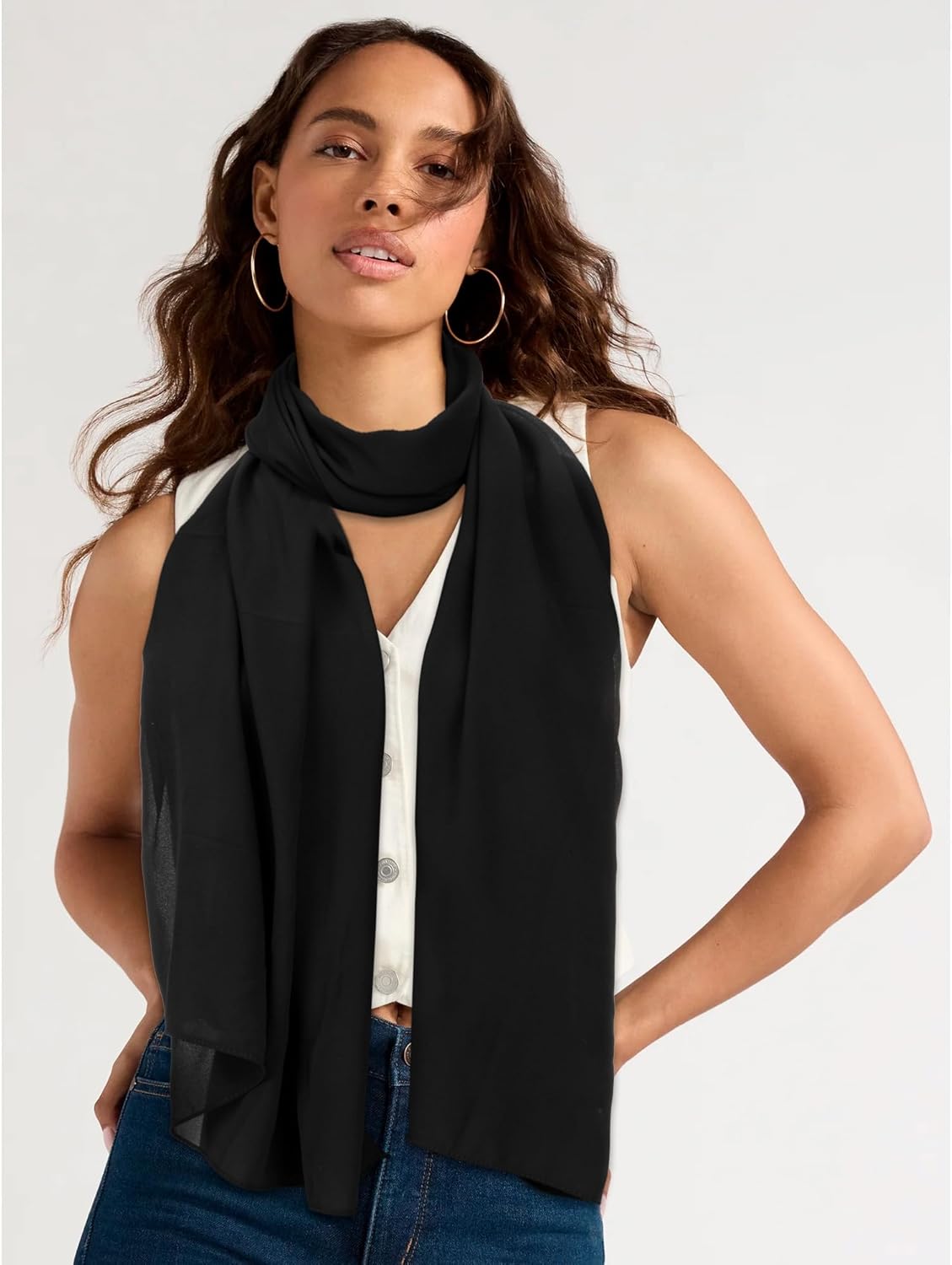 Women Lightweight Chiffon Scarf Breathable Solid Color Long Fashion Scarves Sun-proof Shawls Wrap