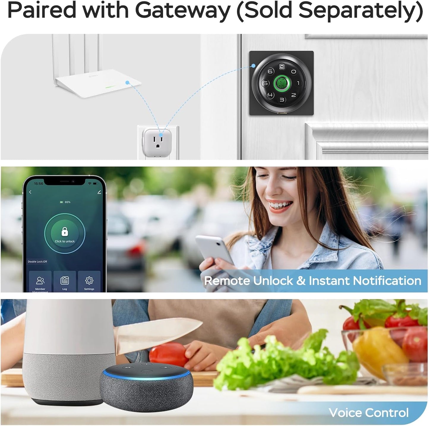 GeekTale Fingerprint Door Lock for Bedrooms, Fingerprint Door Knob with Lock, Smart Door Lock, App Control, Back-up Keys, Thumbprint Door Knob for Bedrooms, Office, Apartment
