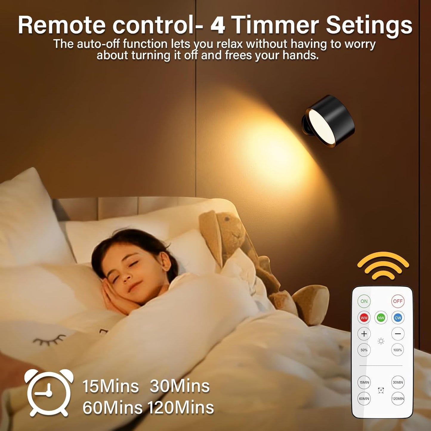 Rechargeable Wall Lights, Battery Operated Wall Light, 3 Color&10 Dimmable LED Wall Mounted Sconce Light Set of 2, Magnetic 360° Rotation Wireless Wall Lamps with Remote for Bedroom, Reading, Picture