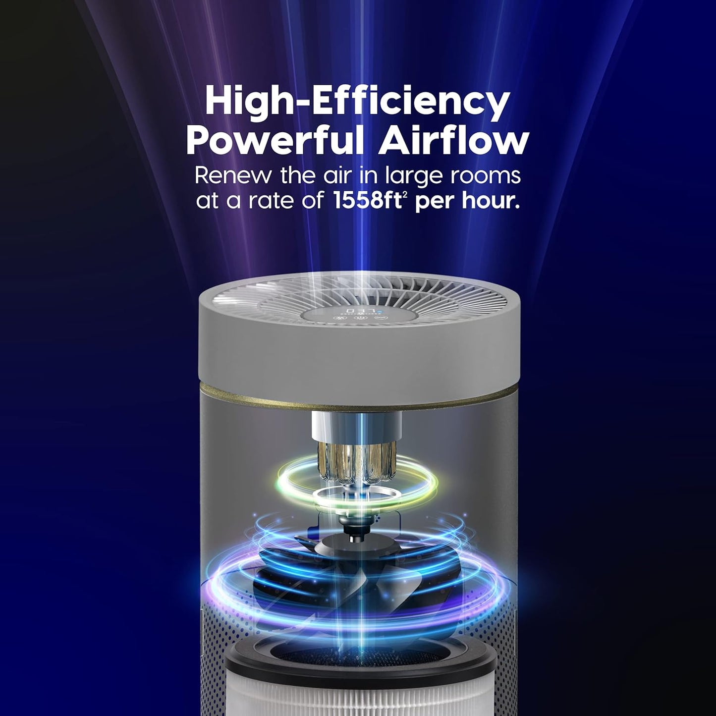 IRIS USA WOOZOO True HEPA Air Purifier, H13 filter removes 99.97% of particles, pollen, pet dander, smoke, and odors. Covers up to 1,558 ft², featuring auto mode, air quality indicator, and filtration