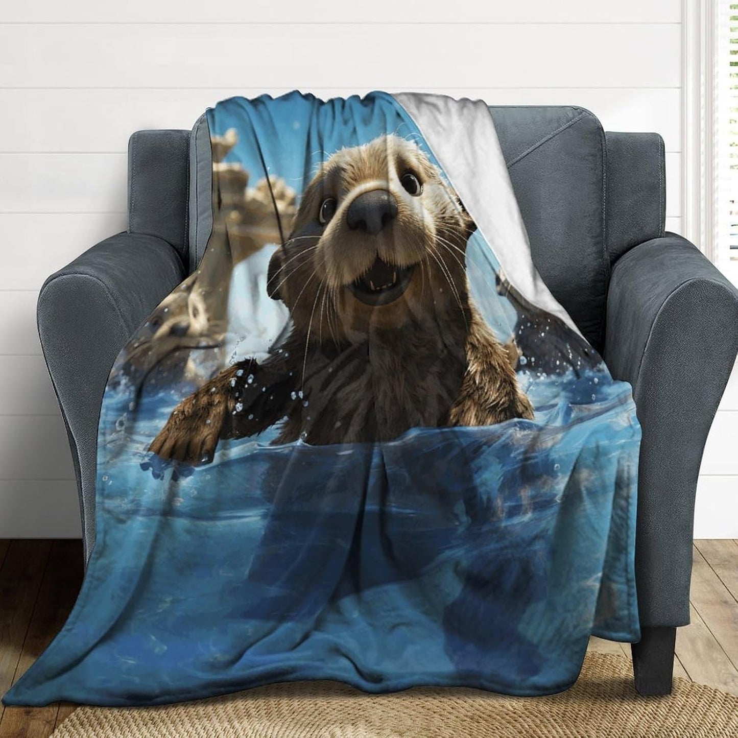 Lovely Sea Otter Print Throw Blanket for Couch Super Soft Warm Lightweight Throw Blankets Cozy Flannel Bed Blanket Cute Decorative Blankets for All Seasons Home Decor Gift 60"*80"（150 * 200cm）