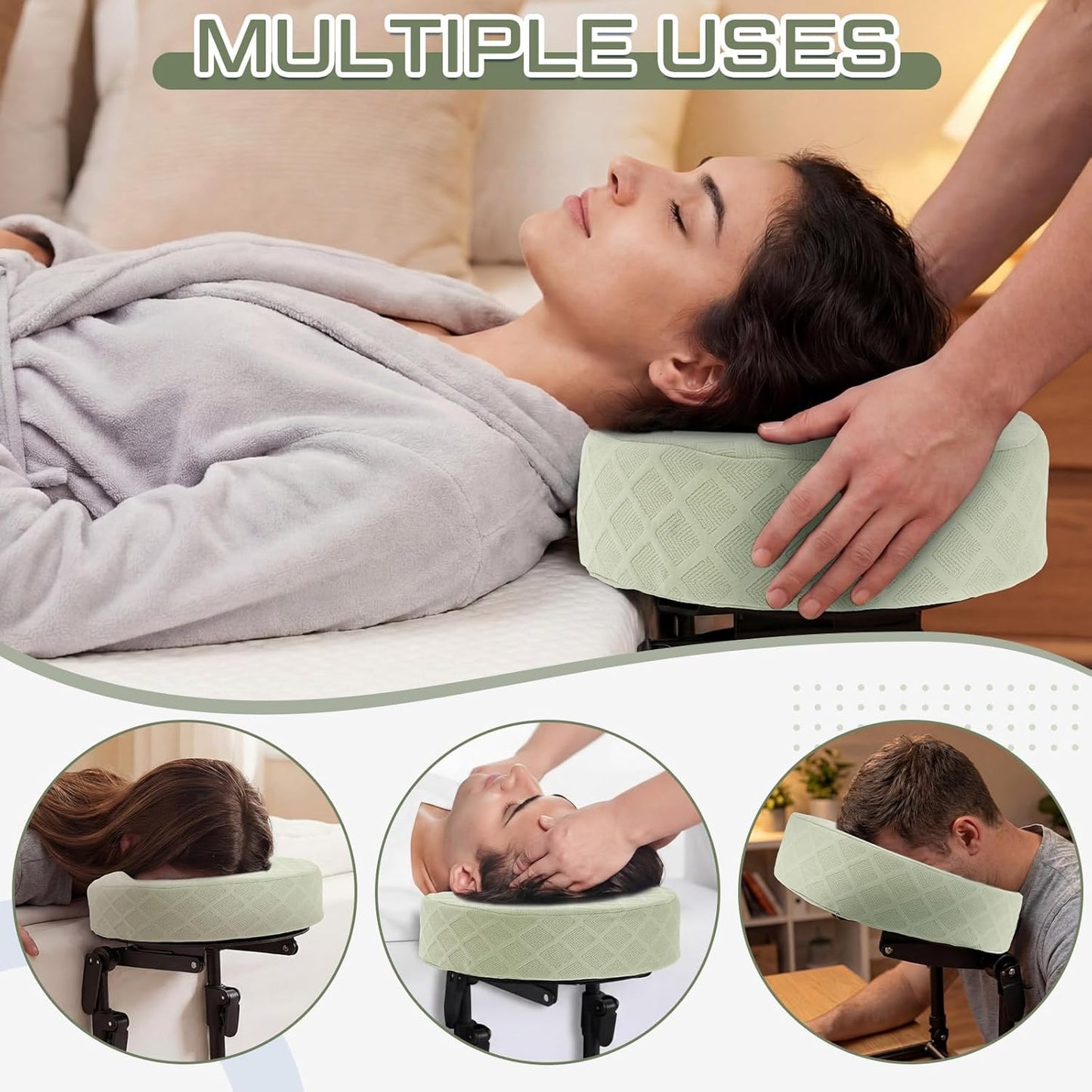 Qunclay 1 Set Massage Headrest for Bed with Cushion Support Bracket Green Adjustable Massage Cradle Home Mattress Top Face Kit Portable Face Down Pillow for Spa Rest Eye Surgery Recovery Bedroom Sofa